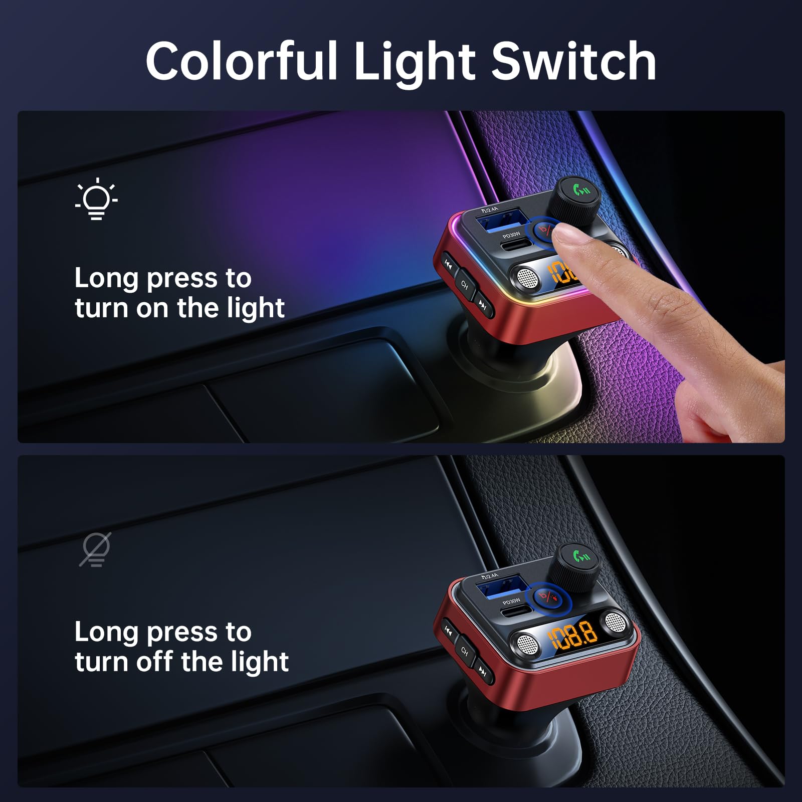 Syncwire Bluetooth 5.4 Fm Transmitter Car Adapter 42W [Light Switch] [Stronger Dual Mics] [Hifi Deep Bass] [Fast Charging] Wirel