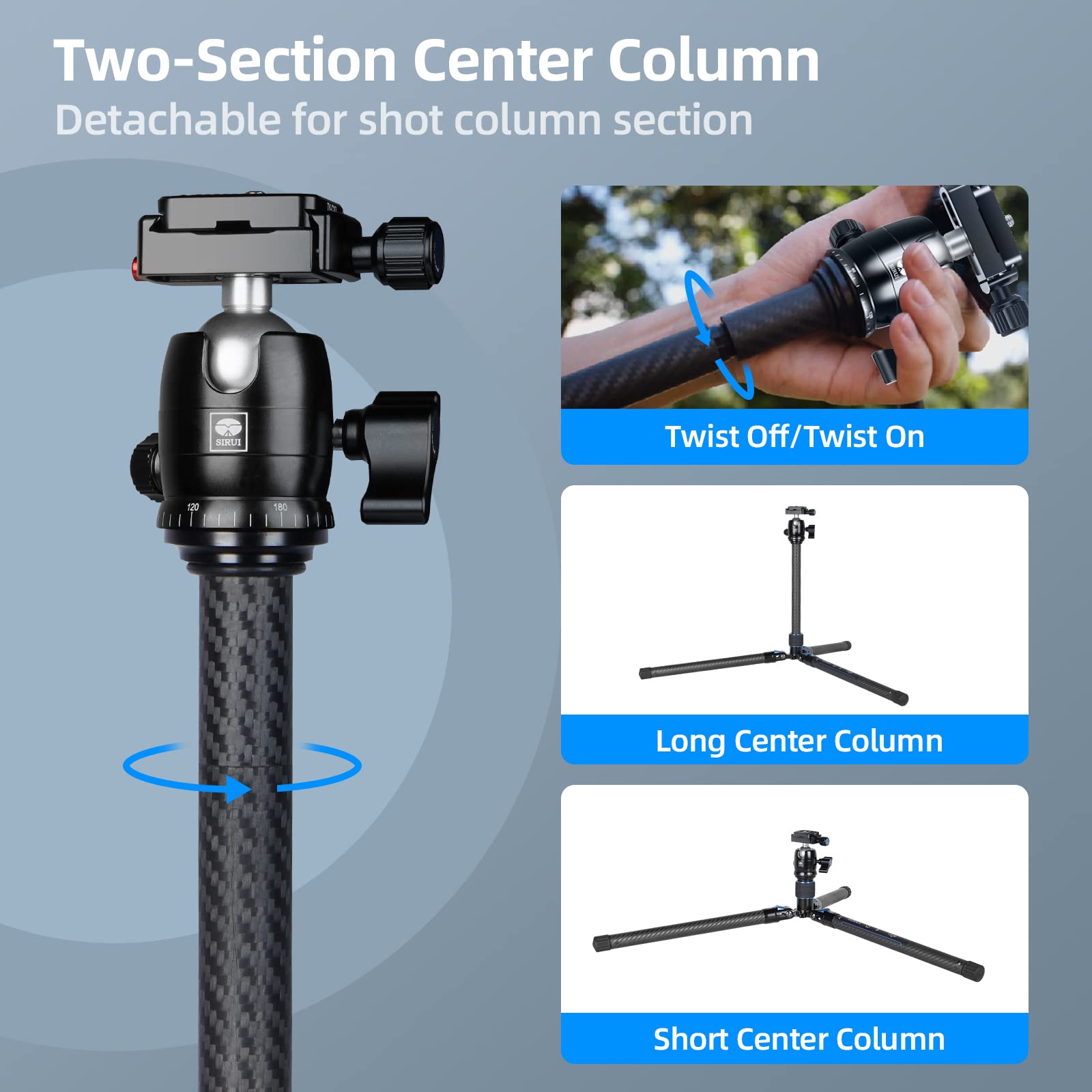 Sirui Carbon Fiber Tripod With B 00K Panoramic Ball Head, 59.8� Compact Lightweight Travel Tripod At 125, Quick Release Reverse Folding Legs, Reversible Center Column, Max Load 22Lbs   Traveler X I