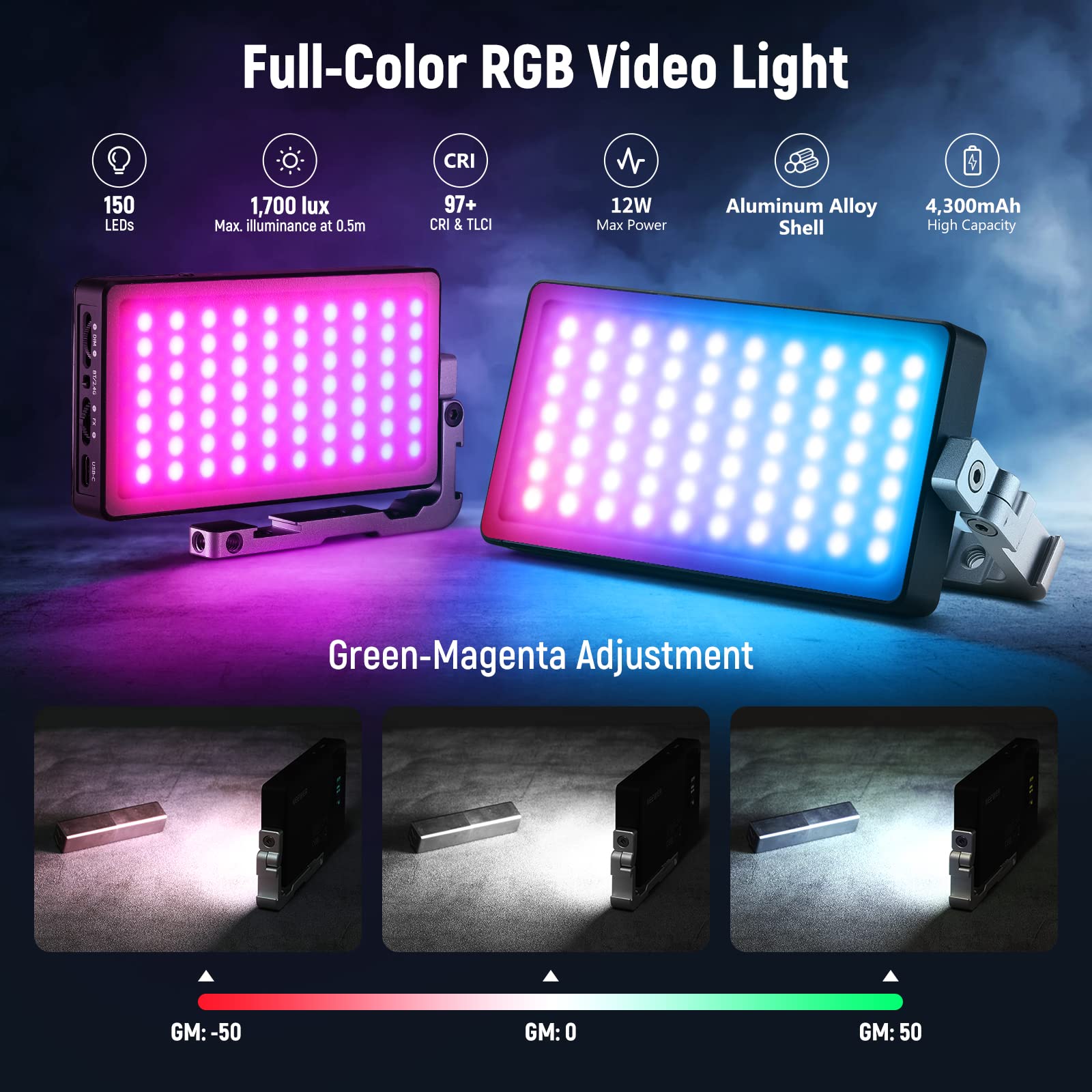 Neewer Rgb Video Light, 2500-10000K Cri97+ On Camera Selfie Light With App & 2.4G Control, 18 Light Scenes, 4300Mah Battery For
