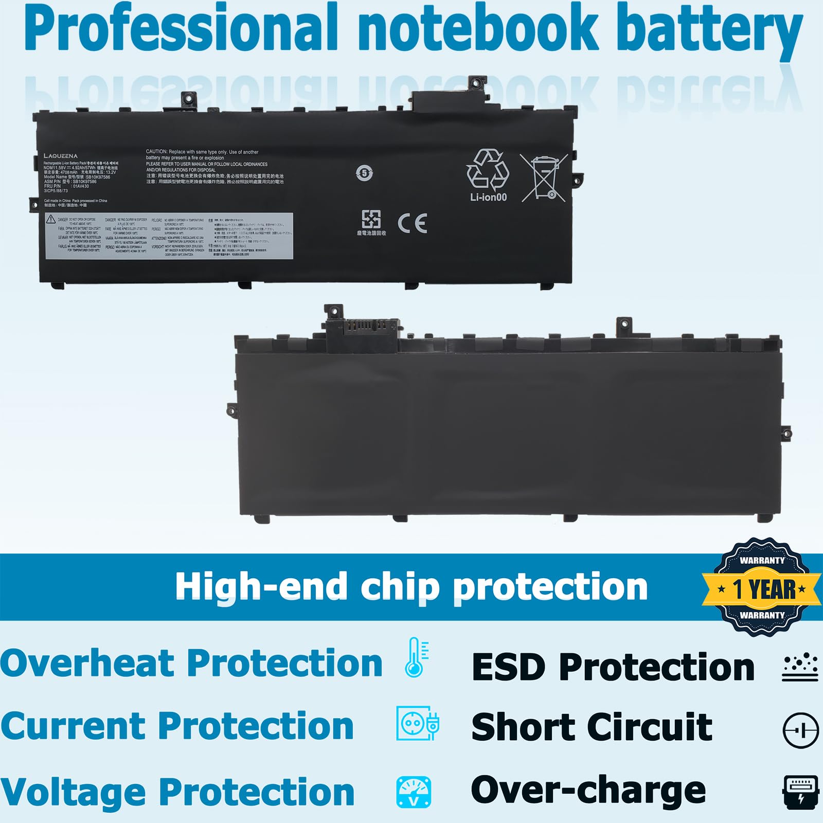 Laqueena Sb10K97586 Laptop Battery Compatible With Lenovo Thinkpad X1 Carbon 5Th Gen (2017)/ X1 Carbon 6Th Gen (2018) Series Sb1