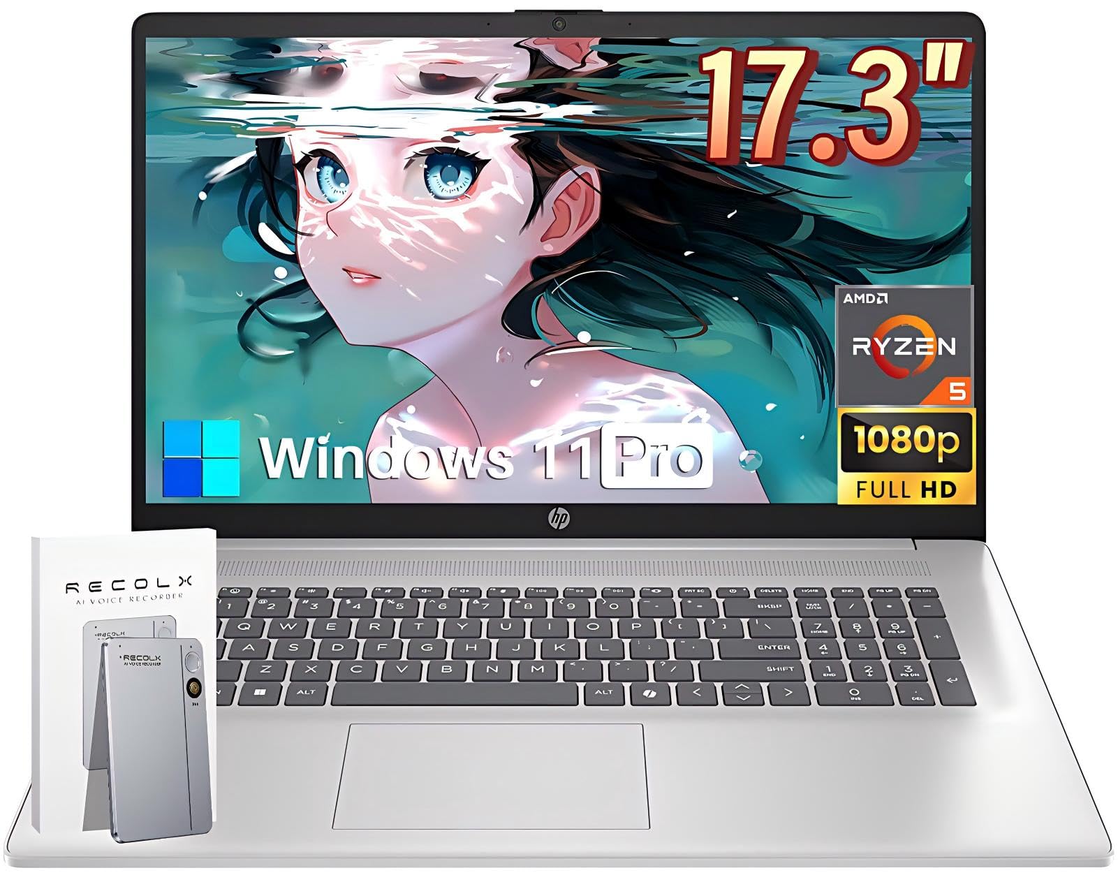 HP 17 Inch Laptop for Business & Students, AMD Ryzen 5 7430U, 17.3 FHD IPS Anti-Glare Display, 32GB RAM, 2TB SSD, Copilot Key, W