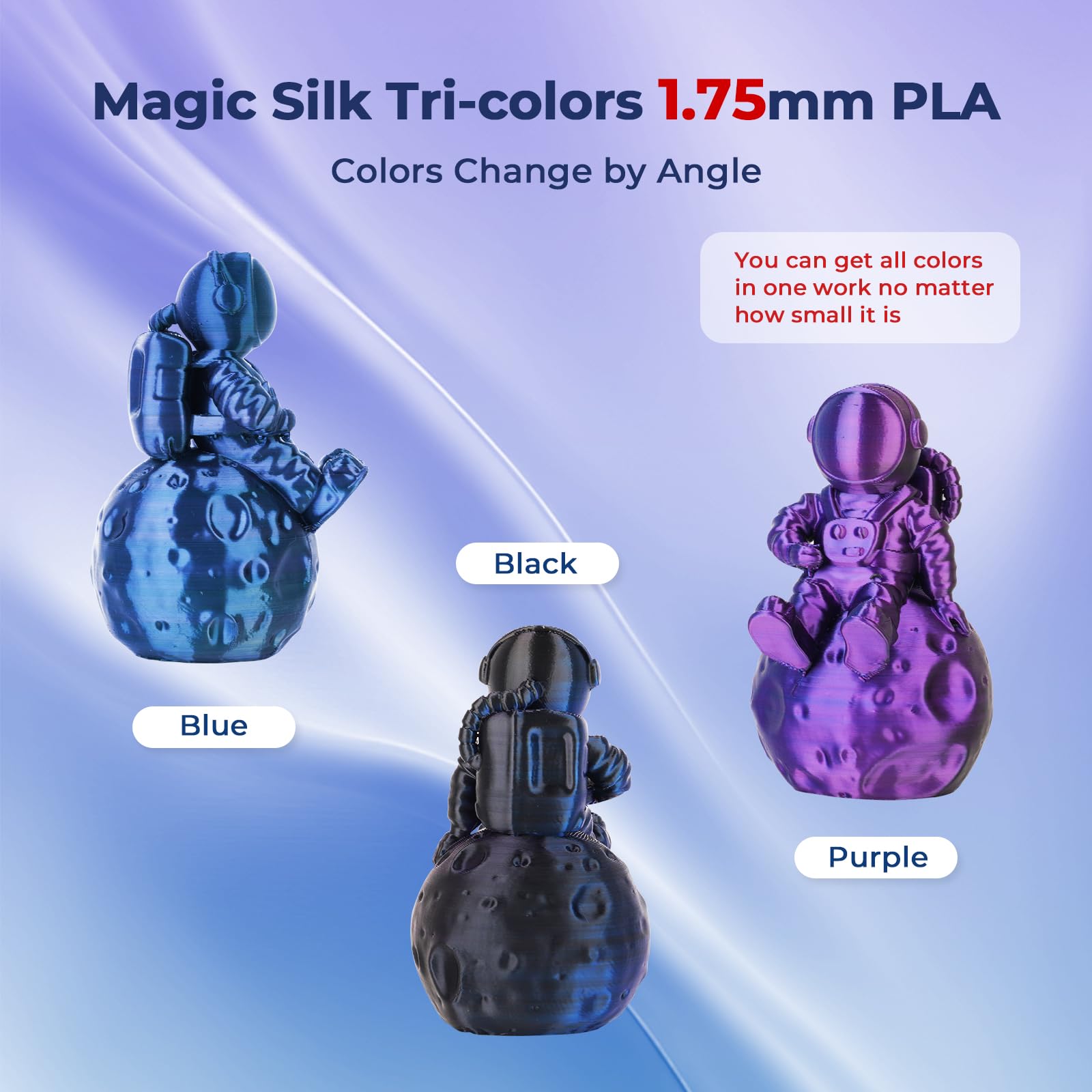 Amolen Silk Pla 3D Printer Filament, Tri Color Black Blue Purple Pla 1.75Mm, Shiny Multi Color Change Filament 3D Printing Pla F