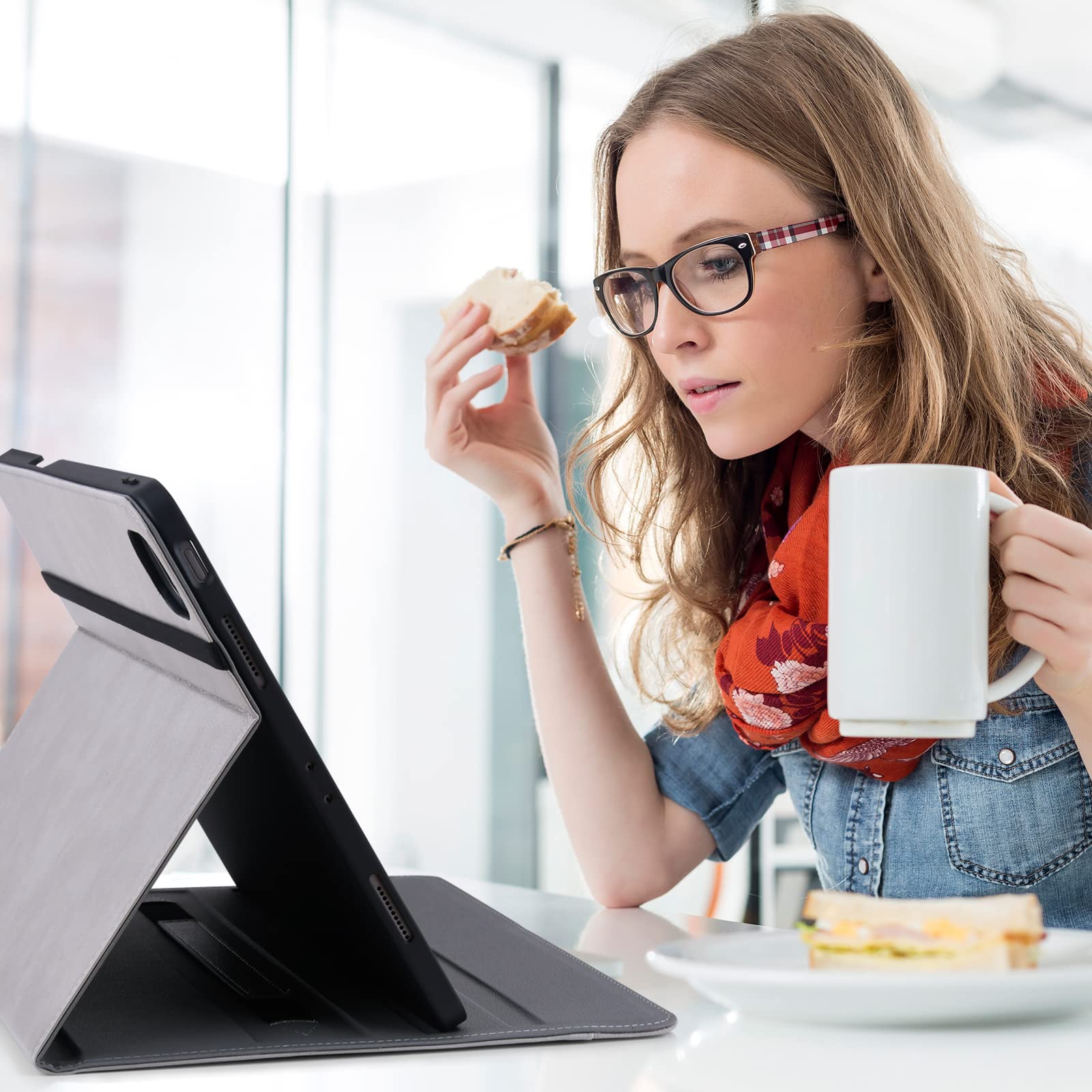 Hfcoupe For Ipad Pro 6Th/5Th Generation Case 12.9 2022/2021, Ipad Pro Case With Pencil Holder And Pocket, Multiple Angles Viewin