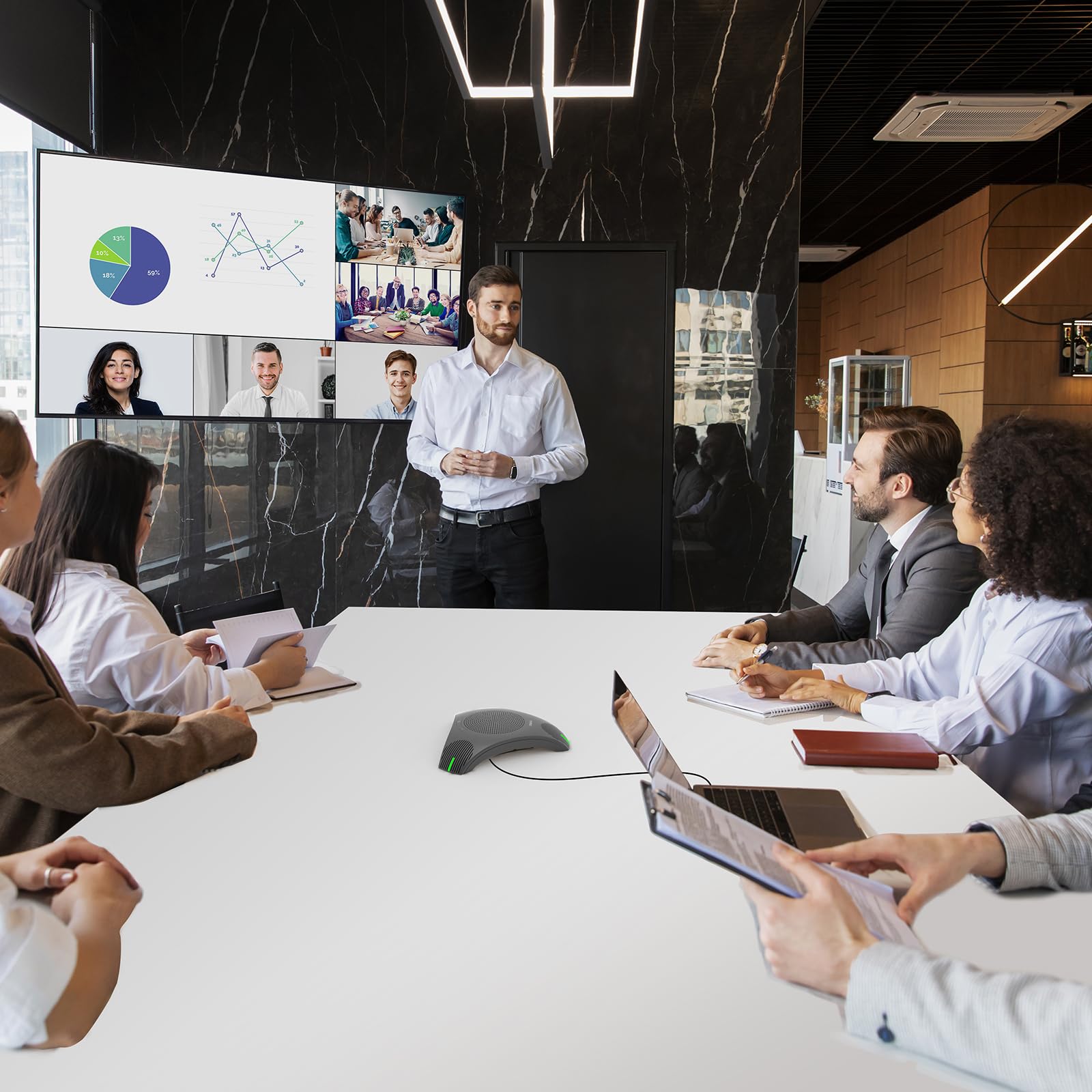 Usb Speakerphone With Dual Hub   Conference Room Omnidirectional Microphone And Speaker, Computer Speakers With Microphone For H