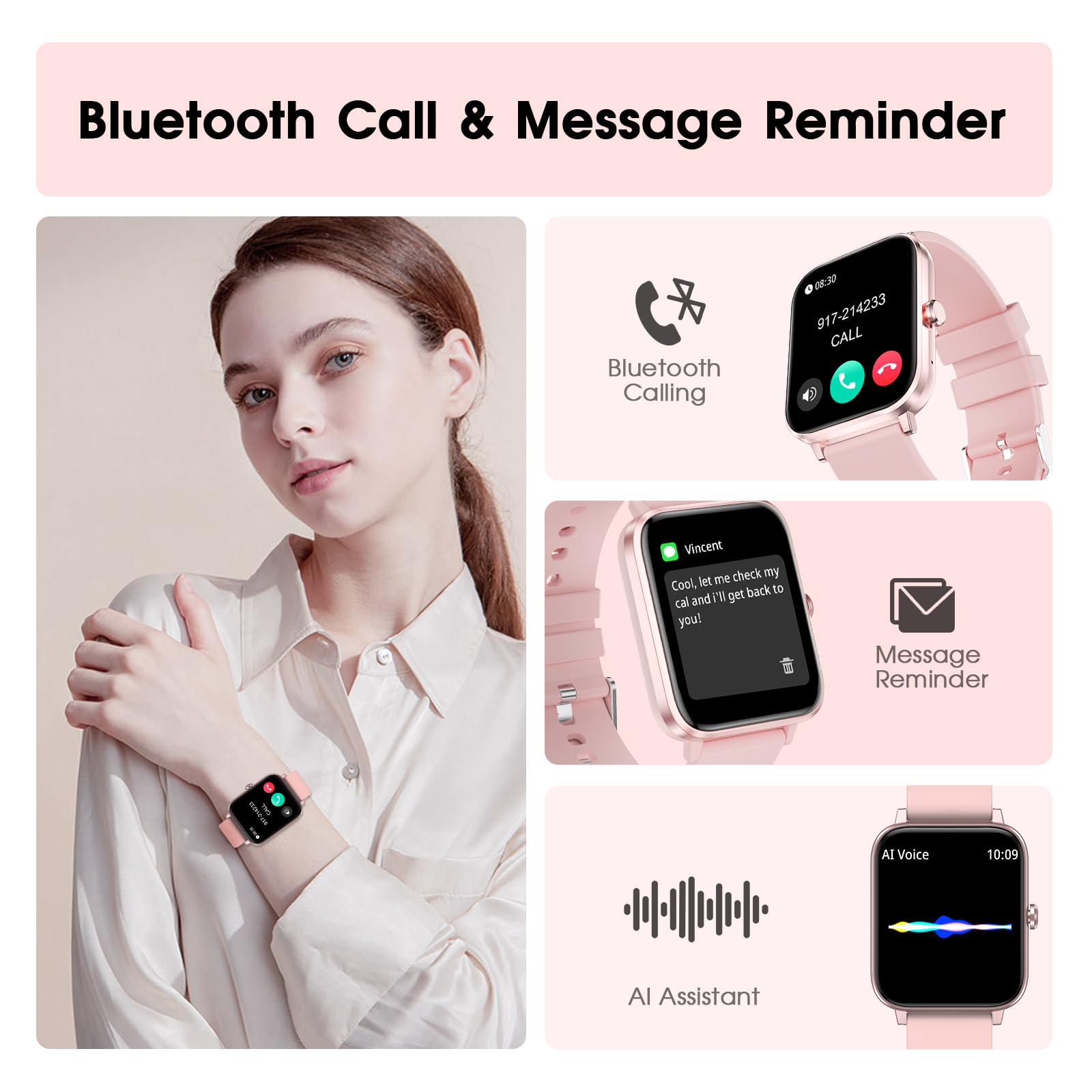 Smart Watch For Women (Answer/Make Call): 1.85 '' Waterproof Fitness Trackers With 24-Hours Blood Pressure Heart Rate Spo2 Sleep