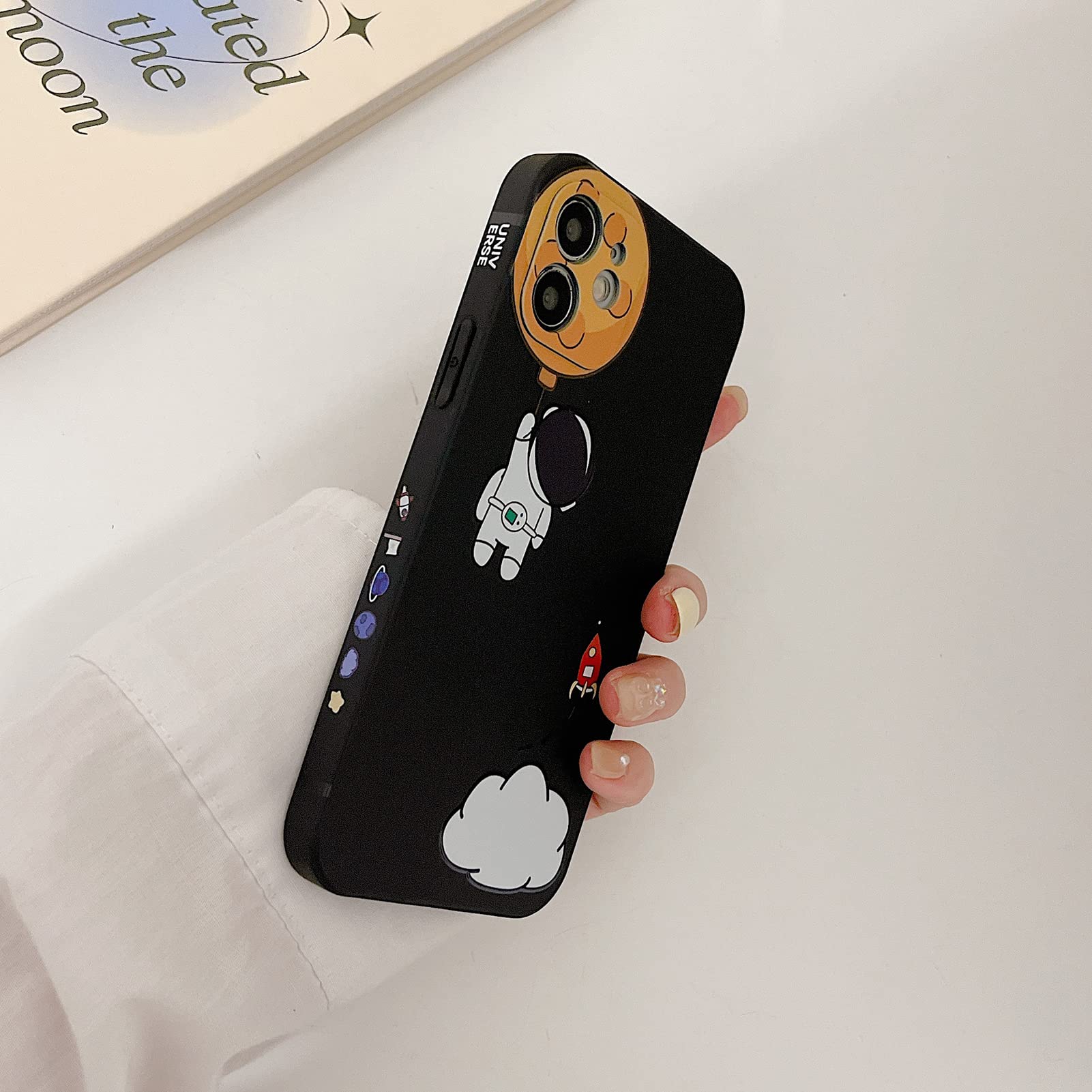 Yonds Queen Phone Case for iPhone SE 2022 3rd Gen iPhone 7 8 SE2020 Cartoon Astronaut Space Moon Soft TPU Black Moon