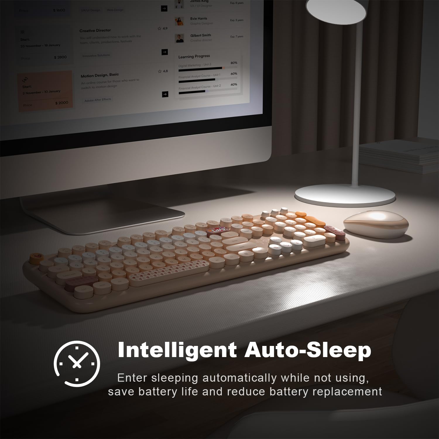 MOFII Wireless Keyboard and Mouse Combo Full Sized 104 Keys Round Keycap 2.4G USB Pale Coffee