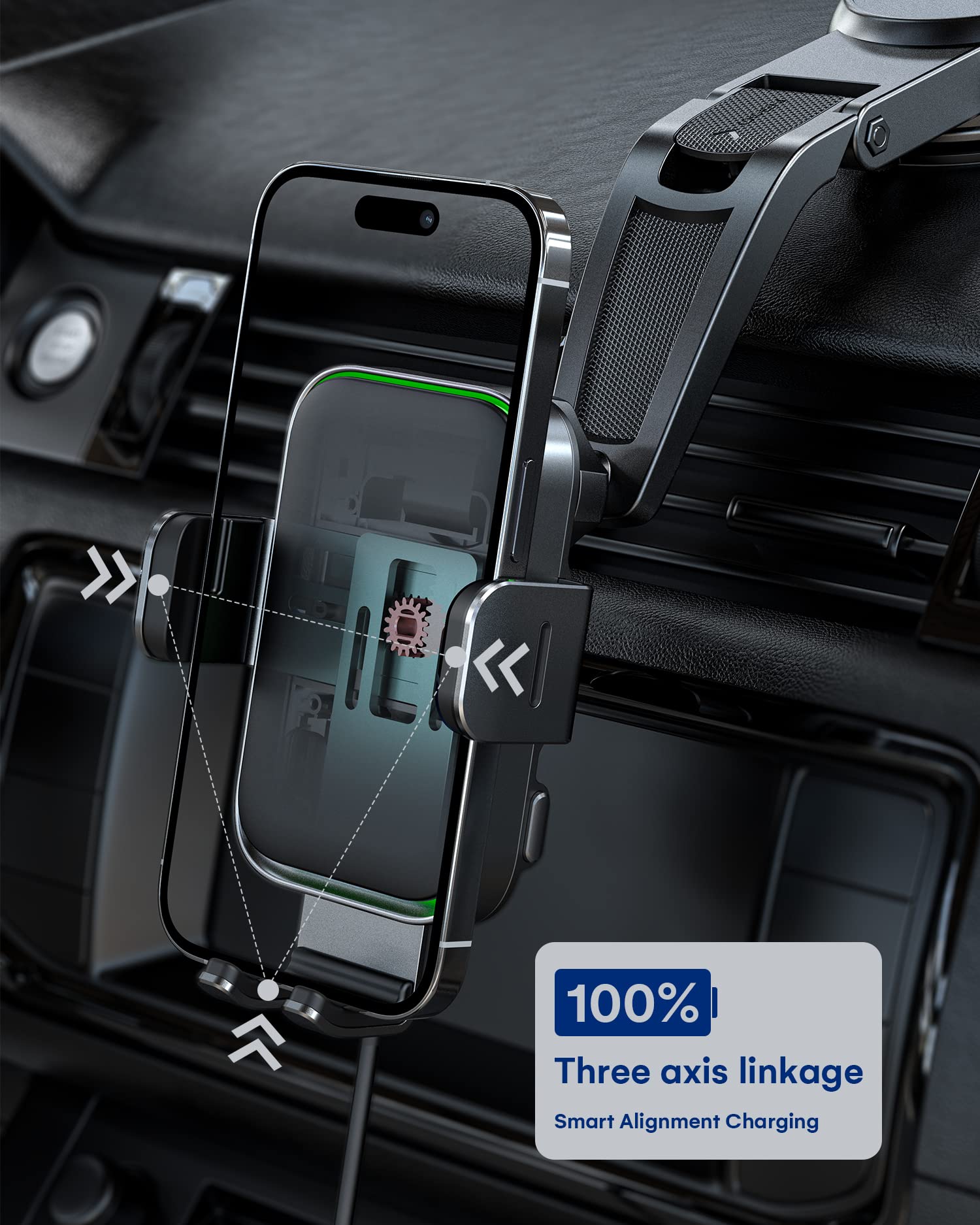 Zeehoo Wireless Car Charger, Duoxx Dual Coils 15W Fast Charging Auto-Clamping Car Mount, Dashboard, Vent Charging Phone Holder F