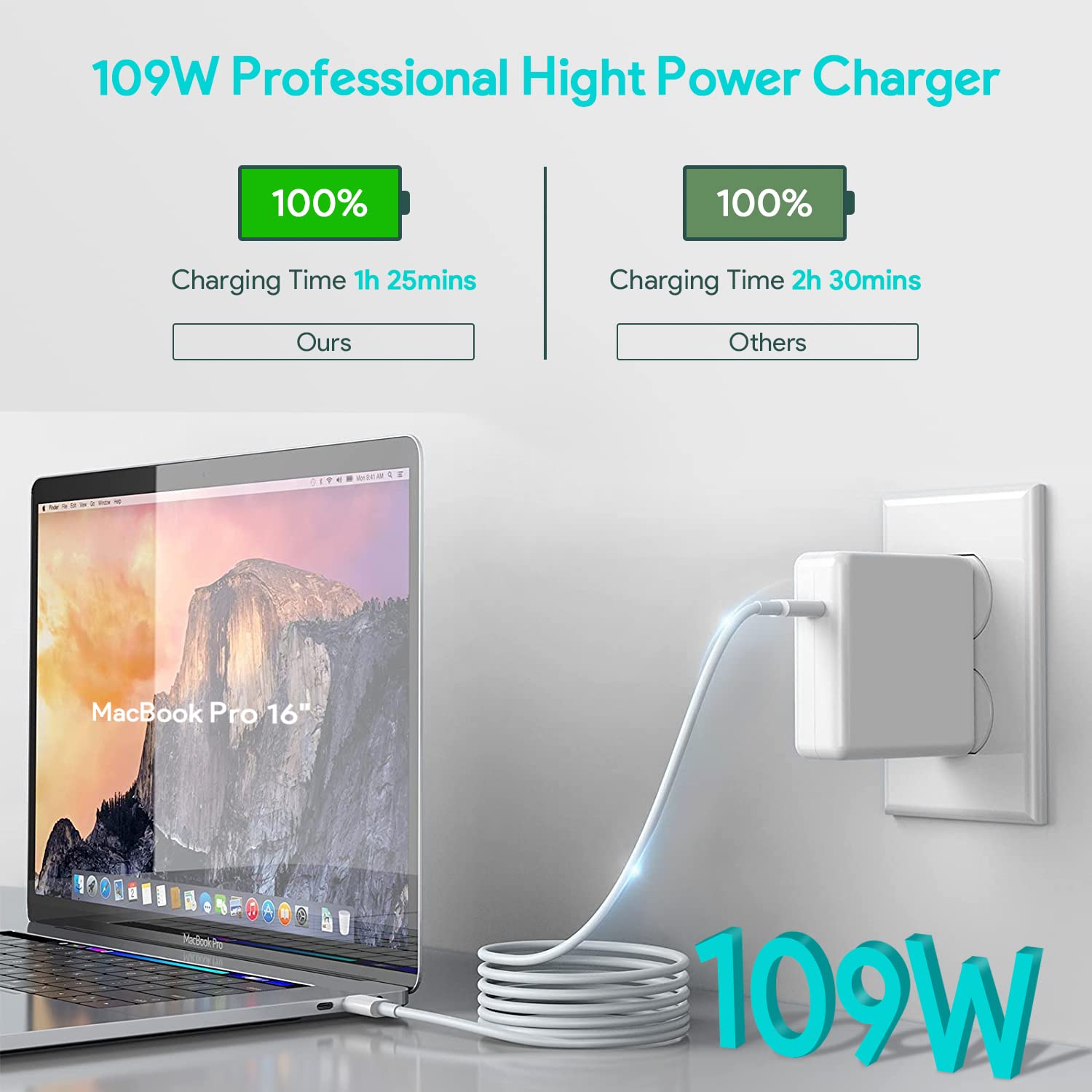 Costumebase 109W USB C Fast Charger for MacBook Pro 16/15/14/13, MacBook Air 13, iPad Pro - Includes 6.6ft Cable