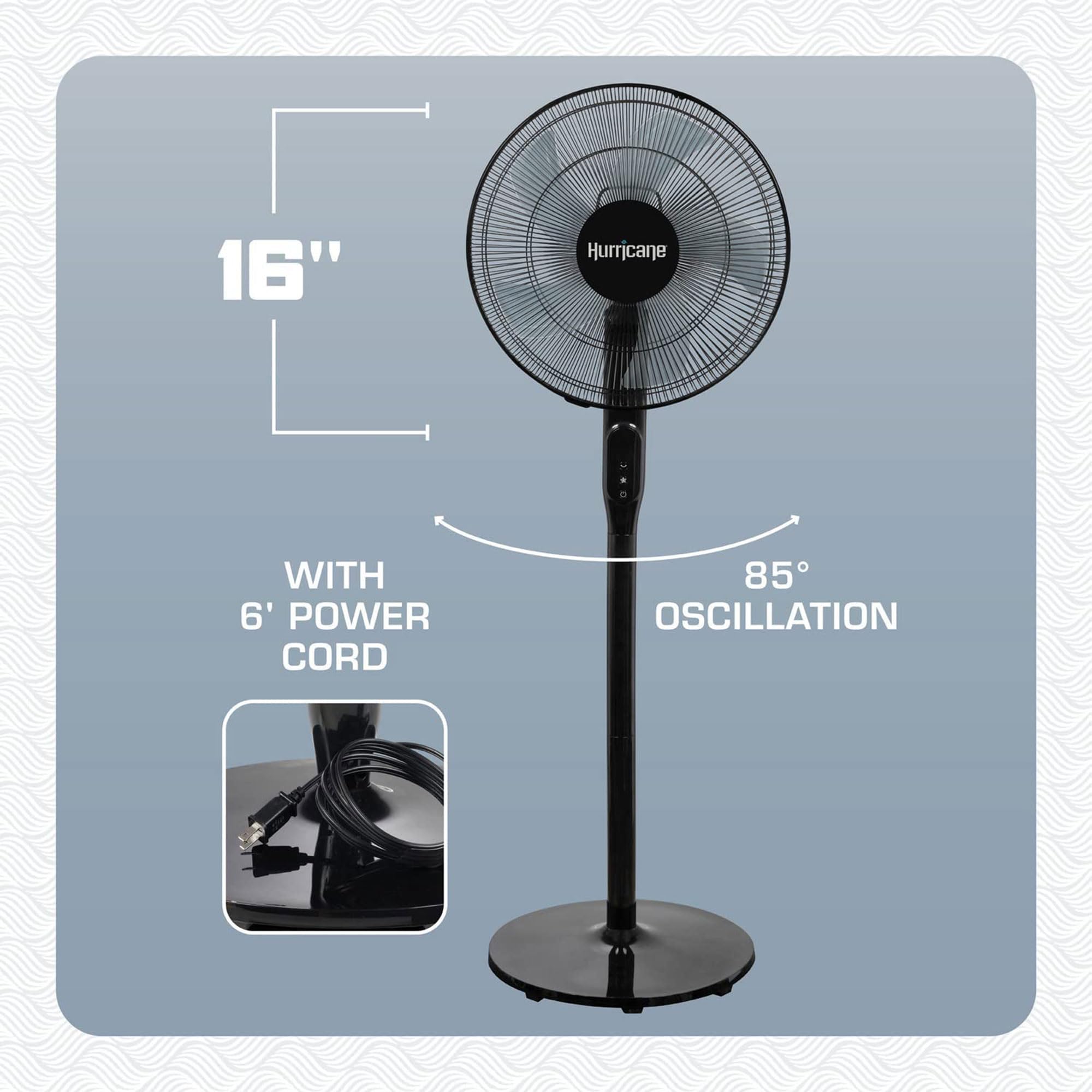 Hurricane 16 Inch Energy Efficient Adjustable Standing Fan With 12 Speed Settings And Adjustable Fan Height For Bedrooms And Ind