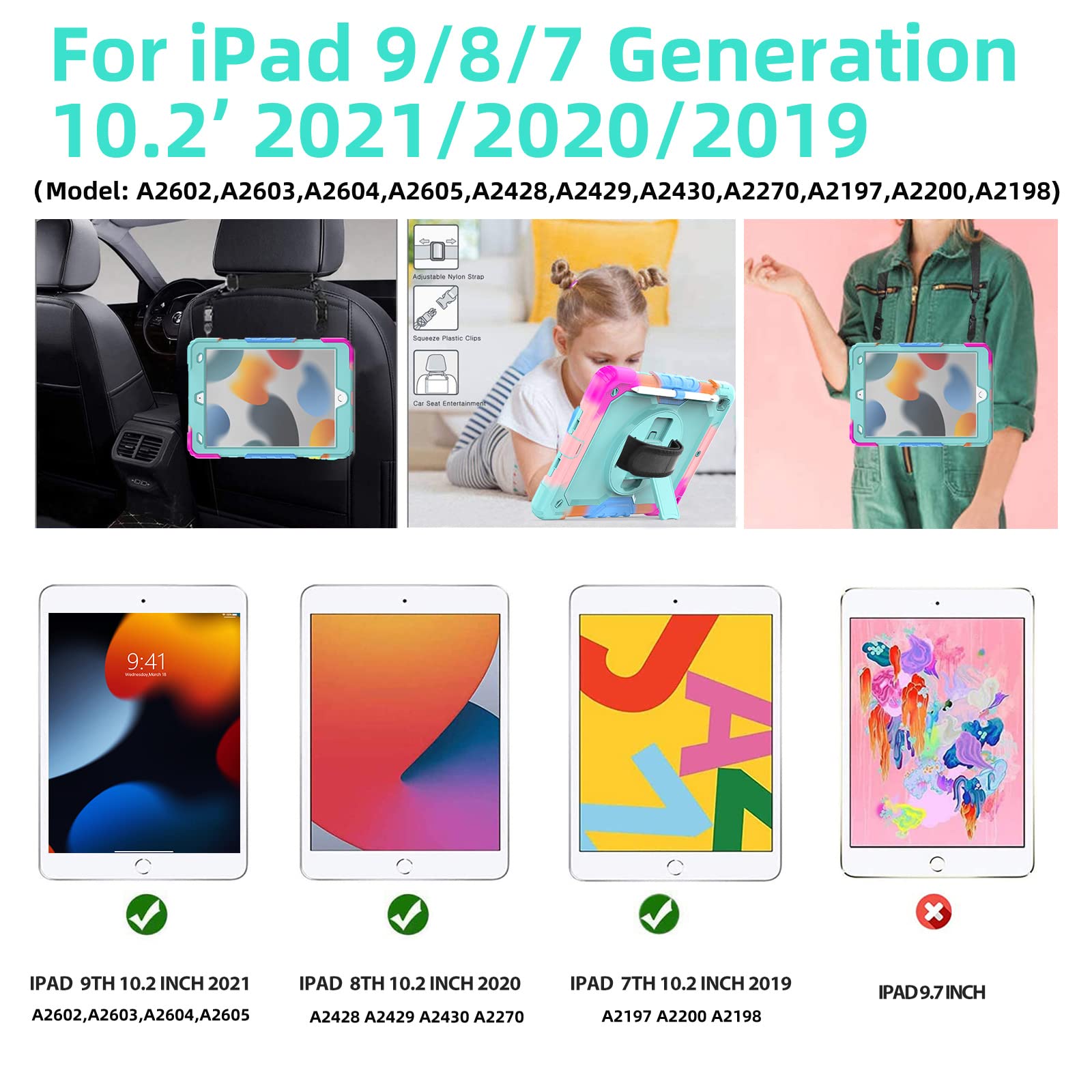 Blosomeet Ipad Case For 9Th Gen 10.2 Inch 2021/2020 For Kids With Tempered Glass Screen Protector | Ipad 8Th/7Th Generation Case