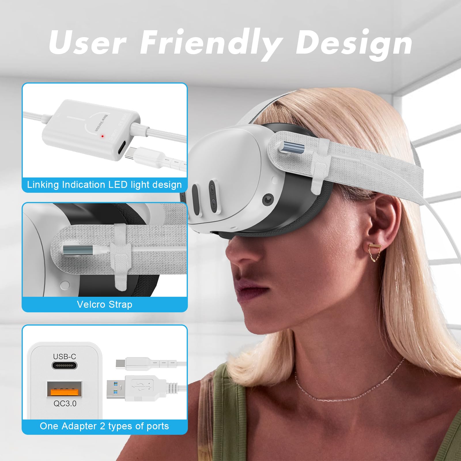 Runtogol Link Cable 16Ft Compatible With Meta/Oculus Quest 3/Quest 2/Quest 1 Accessories, Vr Link Cable With Separate Charging P