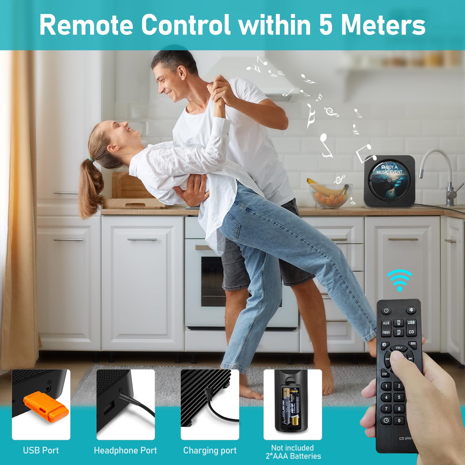 Micocious Cd Player Bluetooth Desktop Cd Player With Speakers For Home Portable Music Cd Players With Rc, Led Display, Fm Radio,