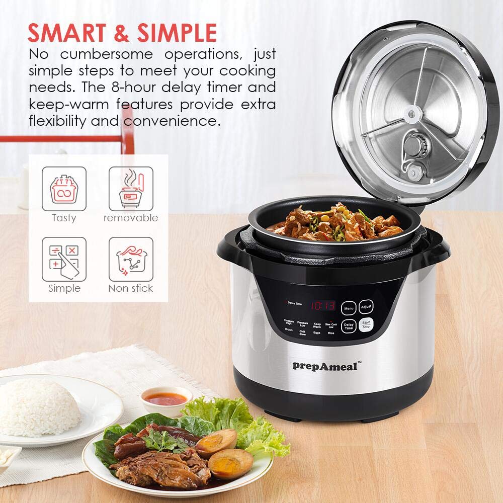 Prepameal 3 Quart Pressure Cooker 8 In 1 Multi Use Programmable Instant Cooker Electric Pressure Pot With Slow Cooker, Rice Cook