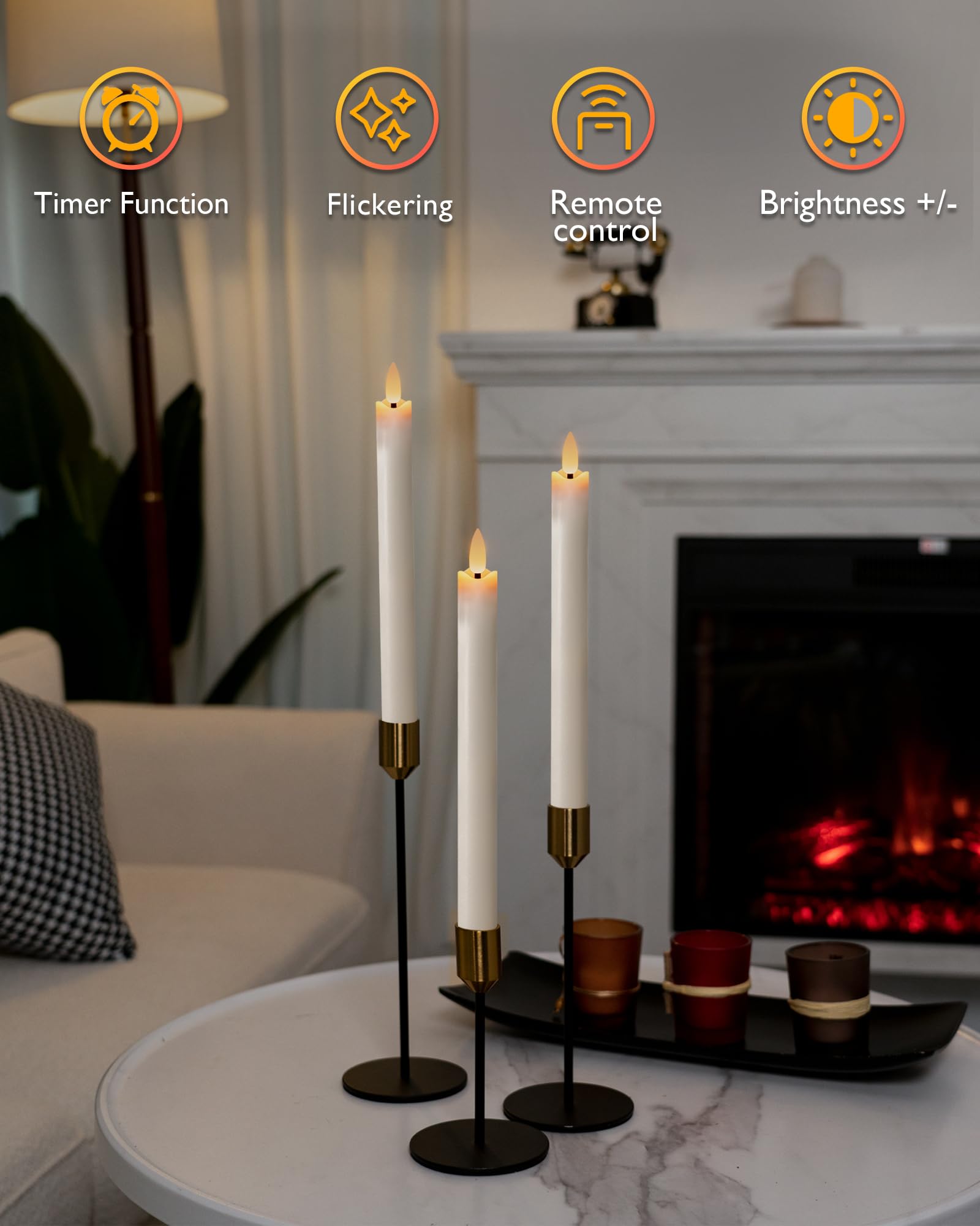 Homemory Waxy Flameless Taper Candles With Remote Timer Dimmer, Battery Operated Candlesticks Flickering, Led Window Candles Rea