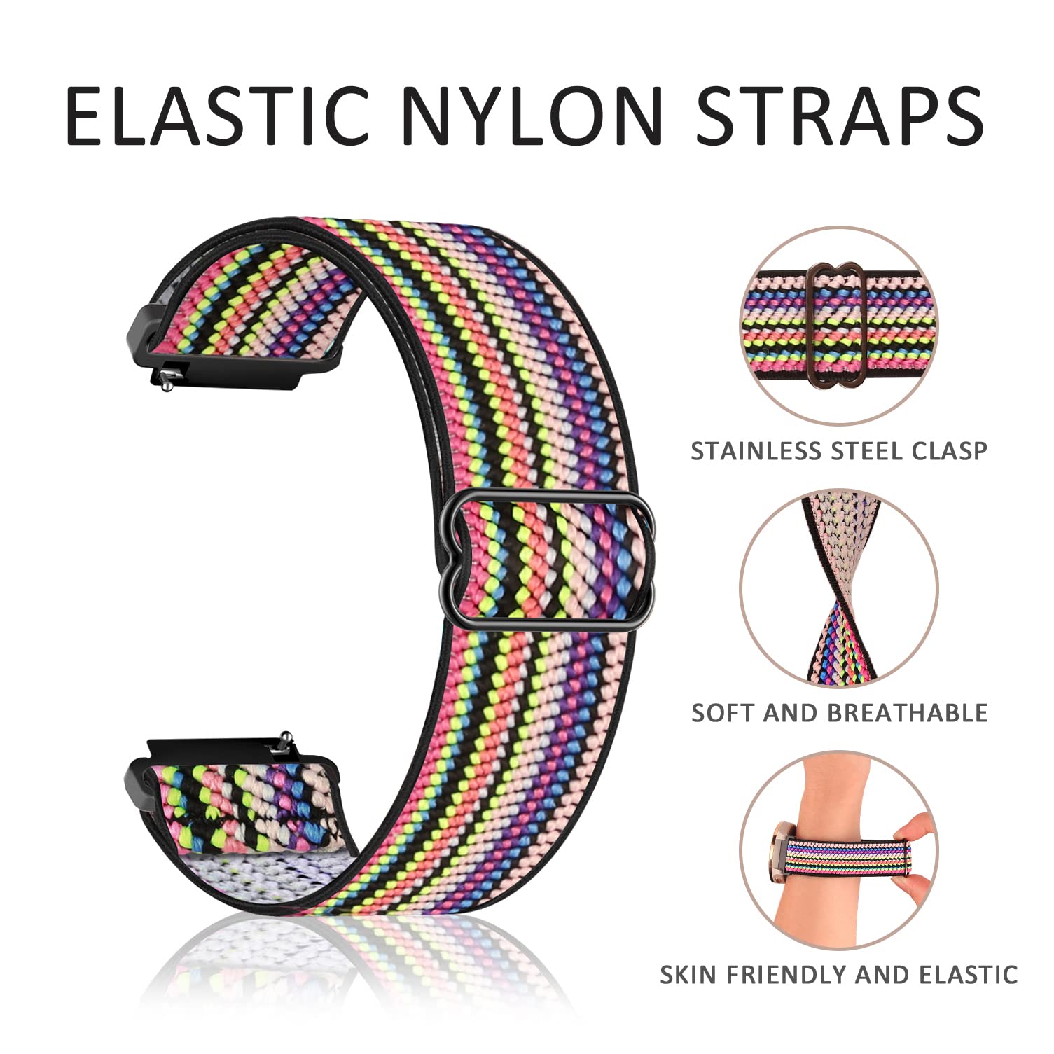 3 Pack Stretchy Nylon Watch Bands Compatible With Garmin Vivoactive 4,Venu 2,Forerunner 255/255 Music,22Mm Loop Elastic Straps F