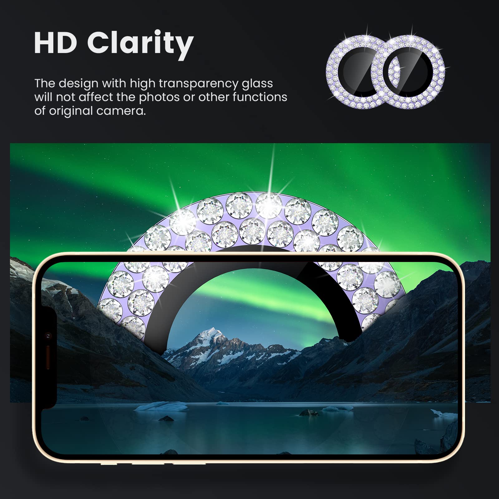 Tensea For Iphone 14 Plus/Iphone 14 Camera Lens Protector Bling, Protection Camera Cover Tempered Glass Screen Protector Diamond