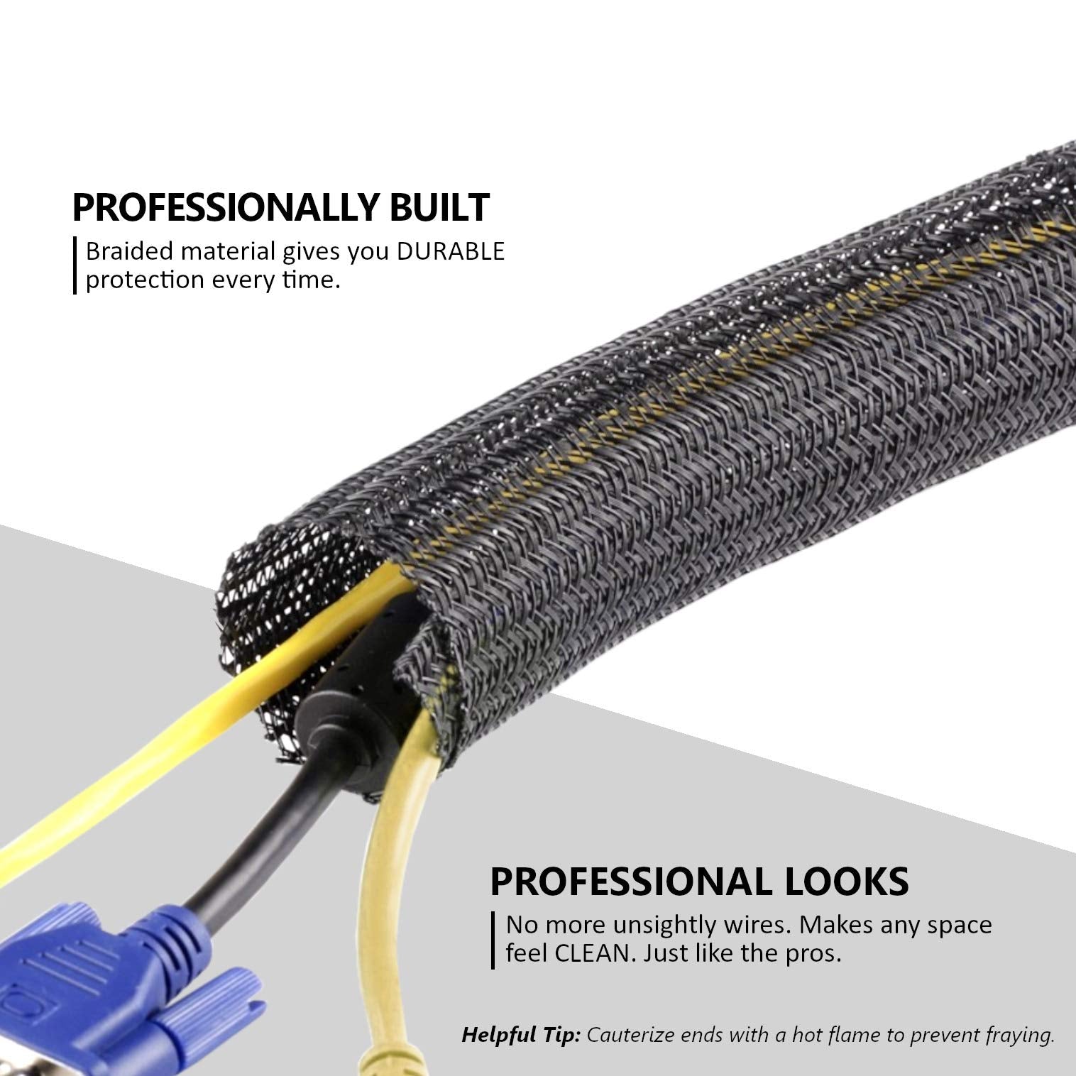 Mgi Speedware Braided Split Sleeve Wire Loom For High Temperature Automotive Harness And Home Cable Management 25 Feet (3/4'')
