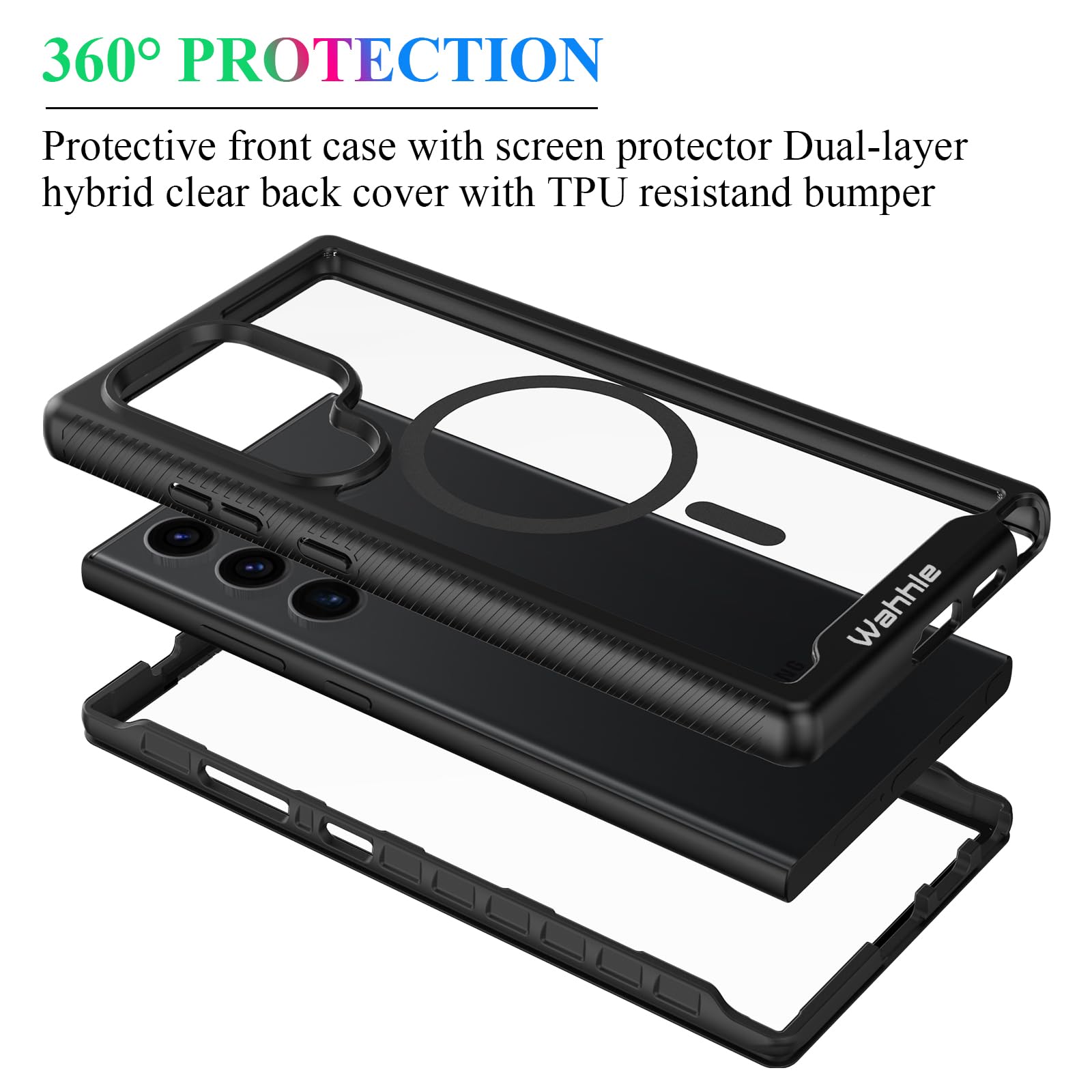 Wahhle Compatible With Samsung Galaxy S24 Ultra Case, Magnetic Wireless Charging Built In Screen Protector Full Body Shockproof