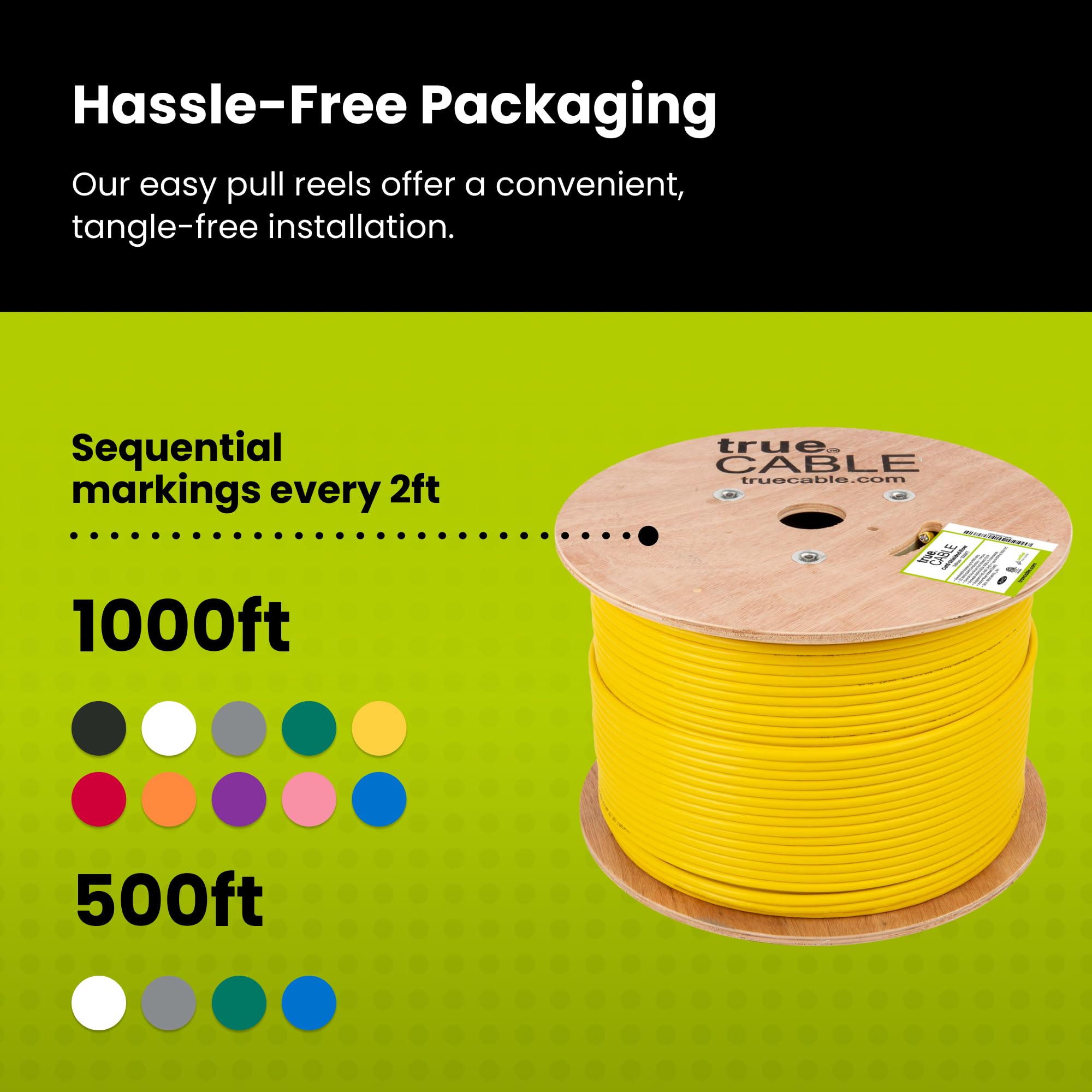 Truecable Cat6 Shielded Riser (Cmr), 1000Ft, Yellow, 23Awg Solid Bare Copper, 550Mhz, Poe++ (4Ppoe), Etl Listed, Overall Aluminum Foil Shield (F/Utp), Bulk Ethernet Cable