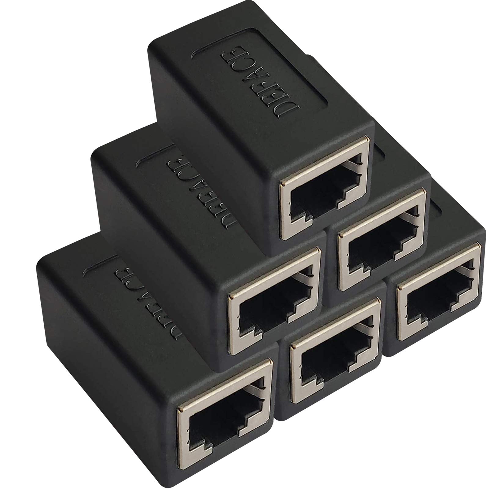 DEFACE RJ45 Coupler 6 Pack Cat8 Cat7 Cat6 Cat5e Female to Female Ethernet Adapter Black