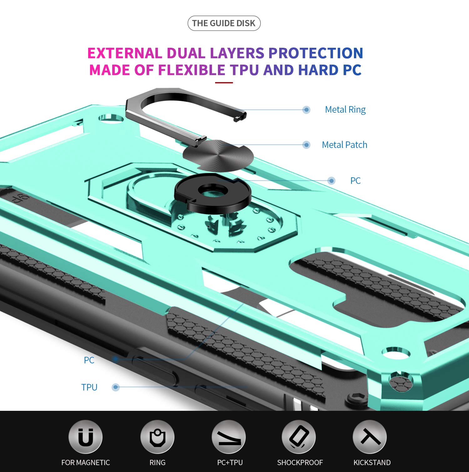 LeYi Samsung Galaxy S9 Plus Phone Case with 2-Pack Screen Protector Ring Kickstand Metal Mint