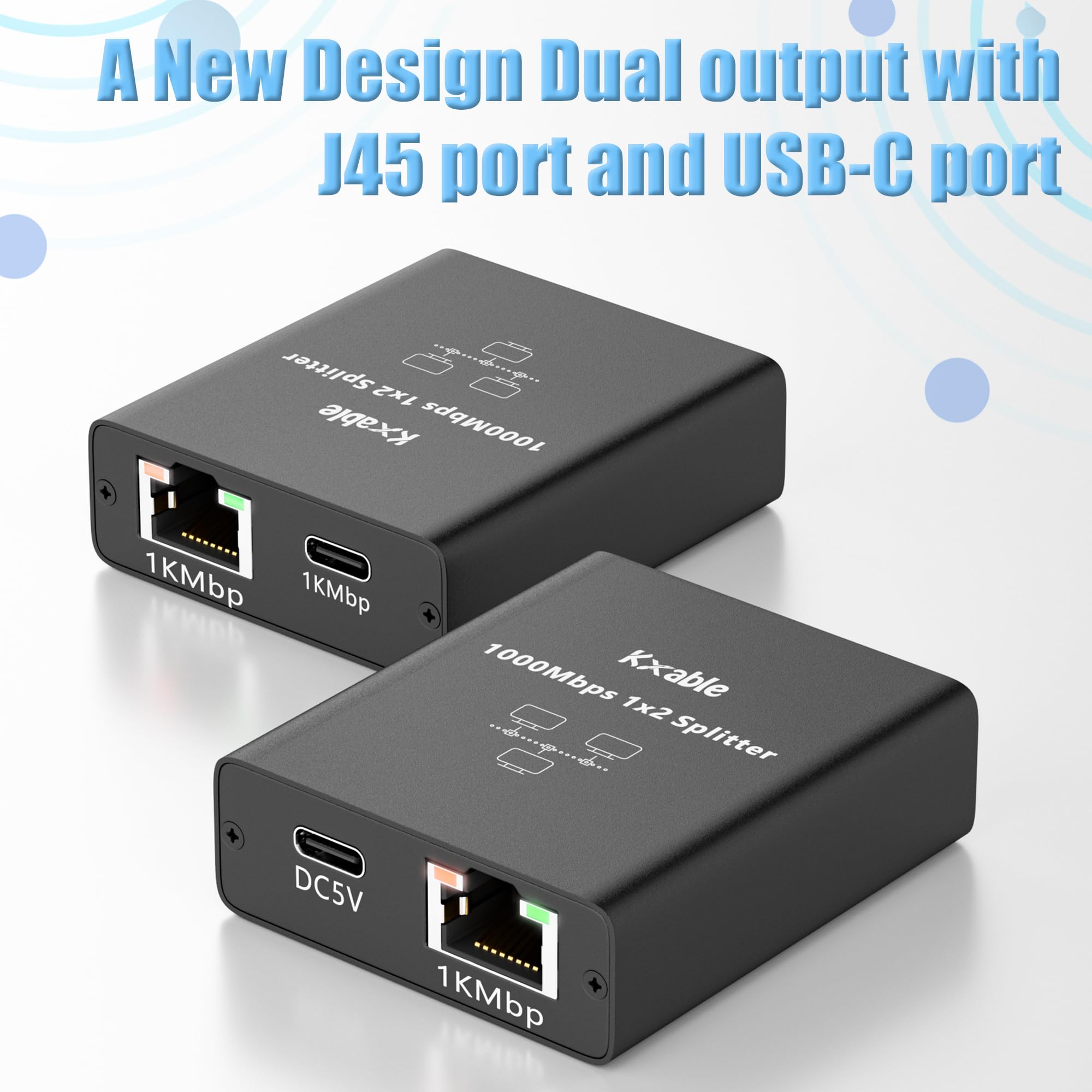 Ethernet Splitter 1 To 2 Out (Rj45+Usb C), Upgrade Design Rj45 Splitter With Usb Power Cable, Gigabit Lan Internet Adapter, High