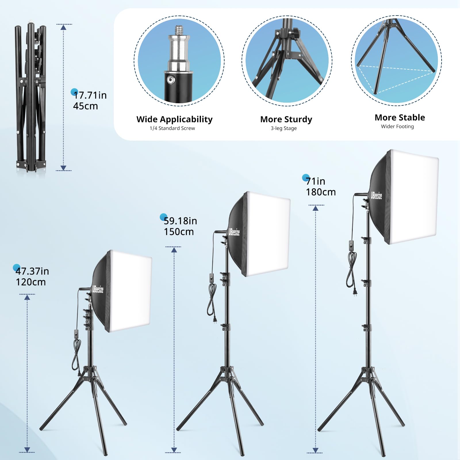 Ubeesize Softbox Photography Lighting Kit, 16    X 16    Continuous Lighting Kit With 40W E27 Socket 6500K Bulb, Professional Ph