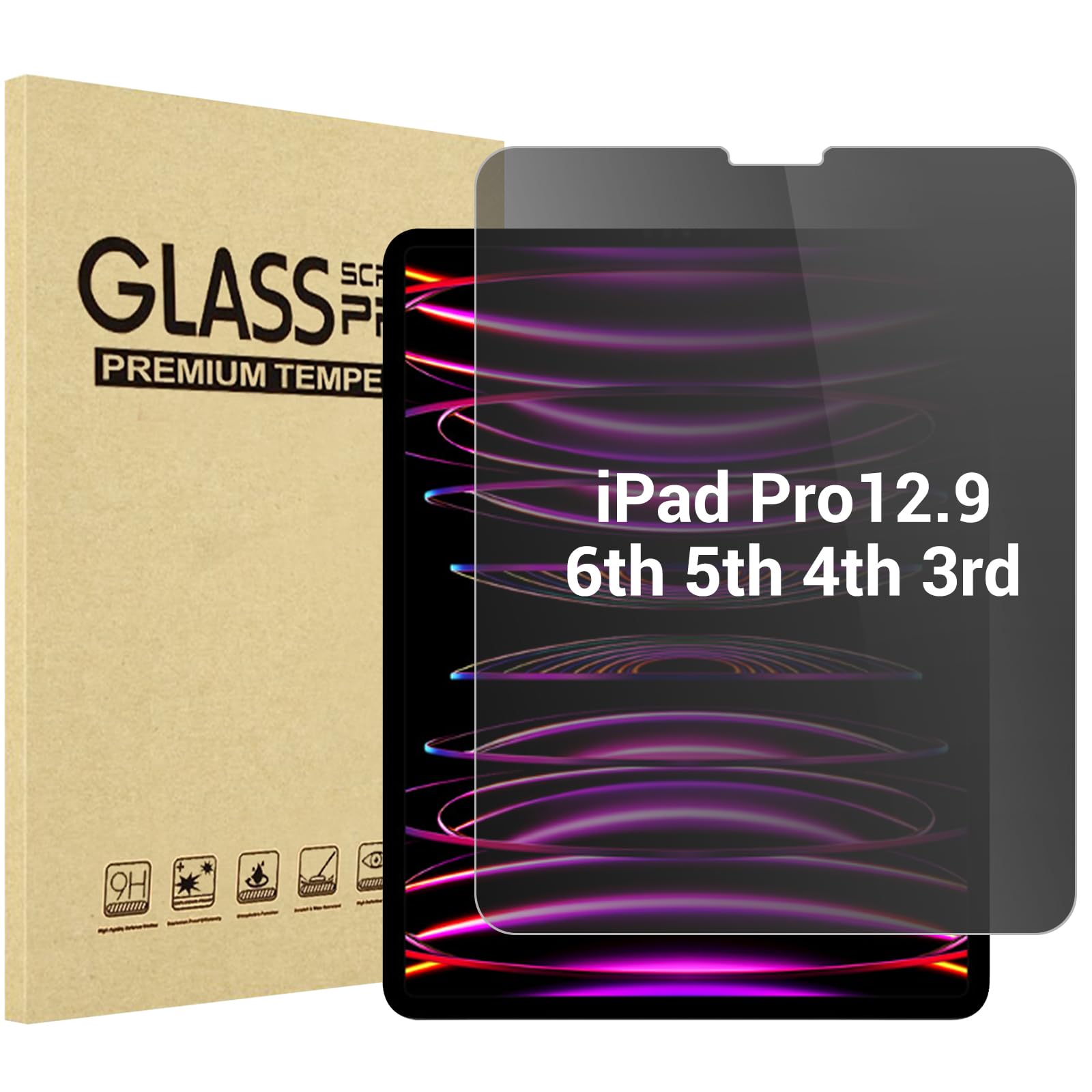 Procase 1 Pack Privacy Screen Protector For Ipad Pro 12.9 6Th 5Th 4Th 3Rd 2022 2021 2020 2018, Anti Spy Tempered Glass Film Guard For Ipad Pro 12.9' 6 5 4 3 Generation