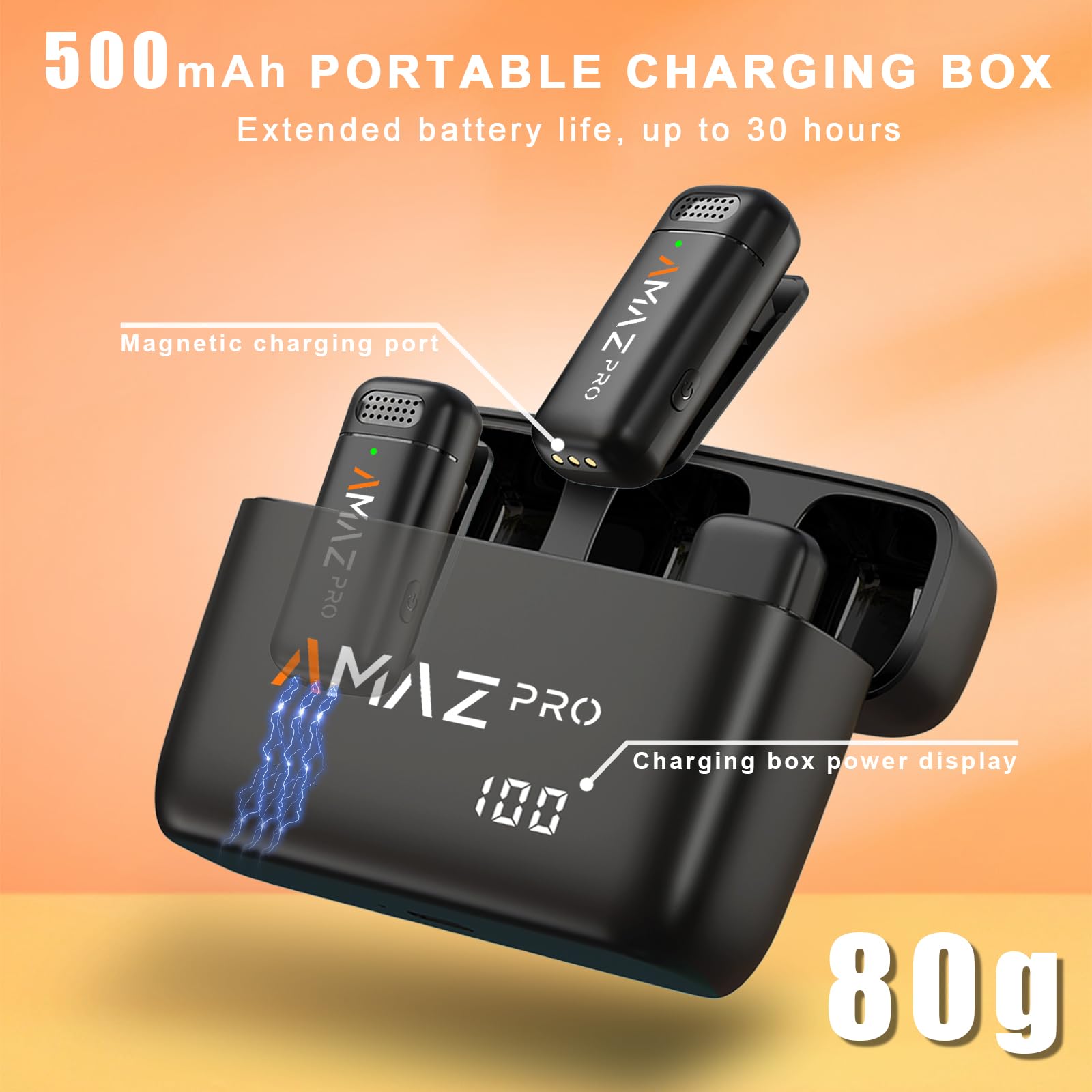 Amazpro Wireless Lavalier Microphone For Iphone 15,Android Phone,Laptop,2 Pack Mini Microphone With Charging Case,Professional N