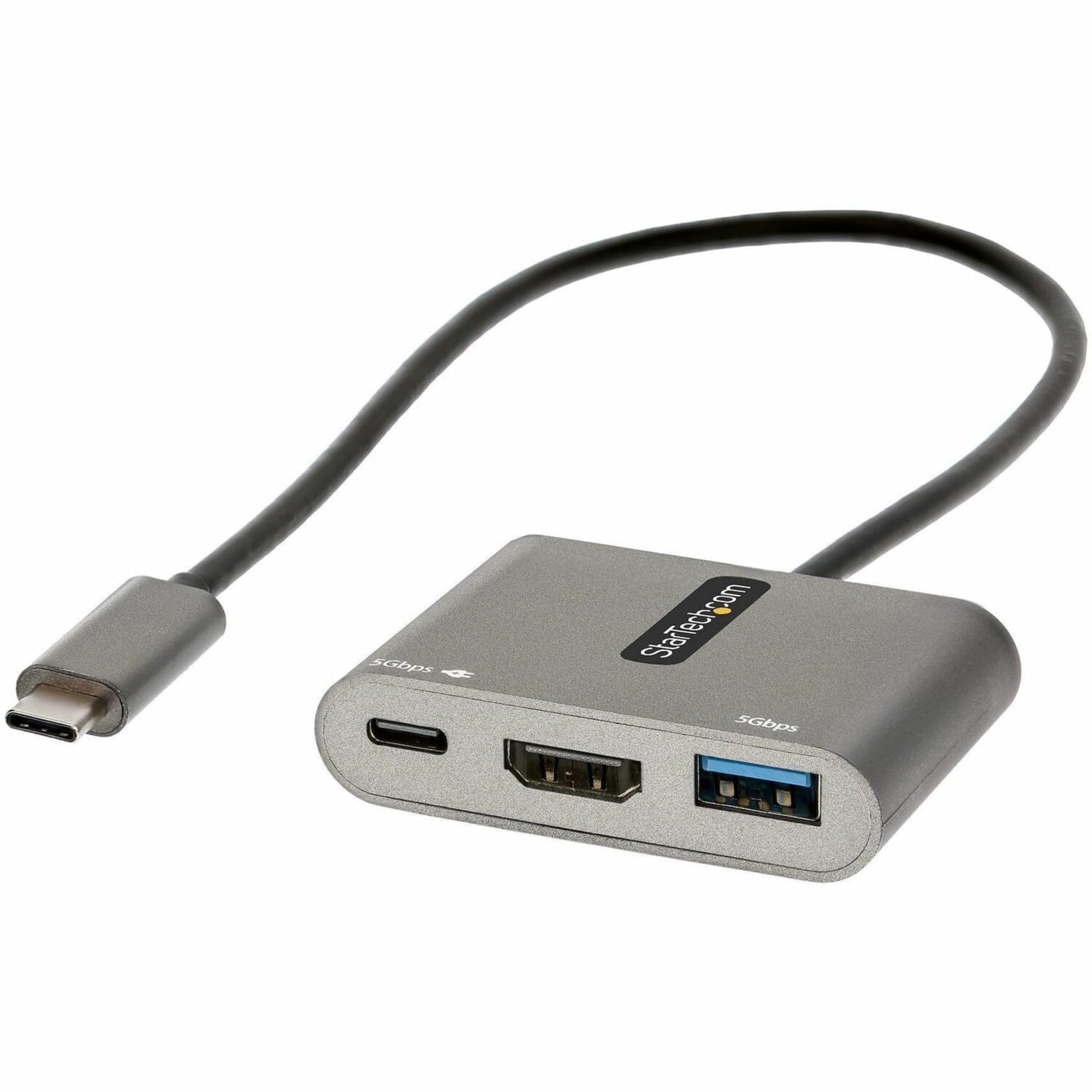 Startech.Com Usb C Multiport Adapter, Usb C To Hdmi 4K Video, 100W Pd Pass Through, Usb 3.0 Hub 5Gbps (1Xtype C/1Xa), Usb C Mini