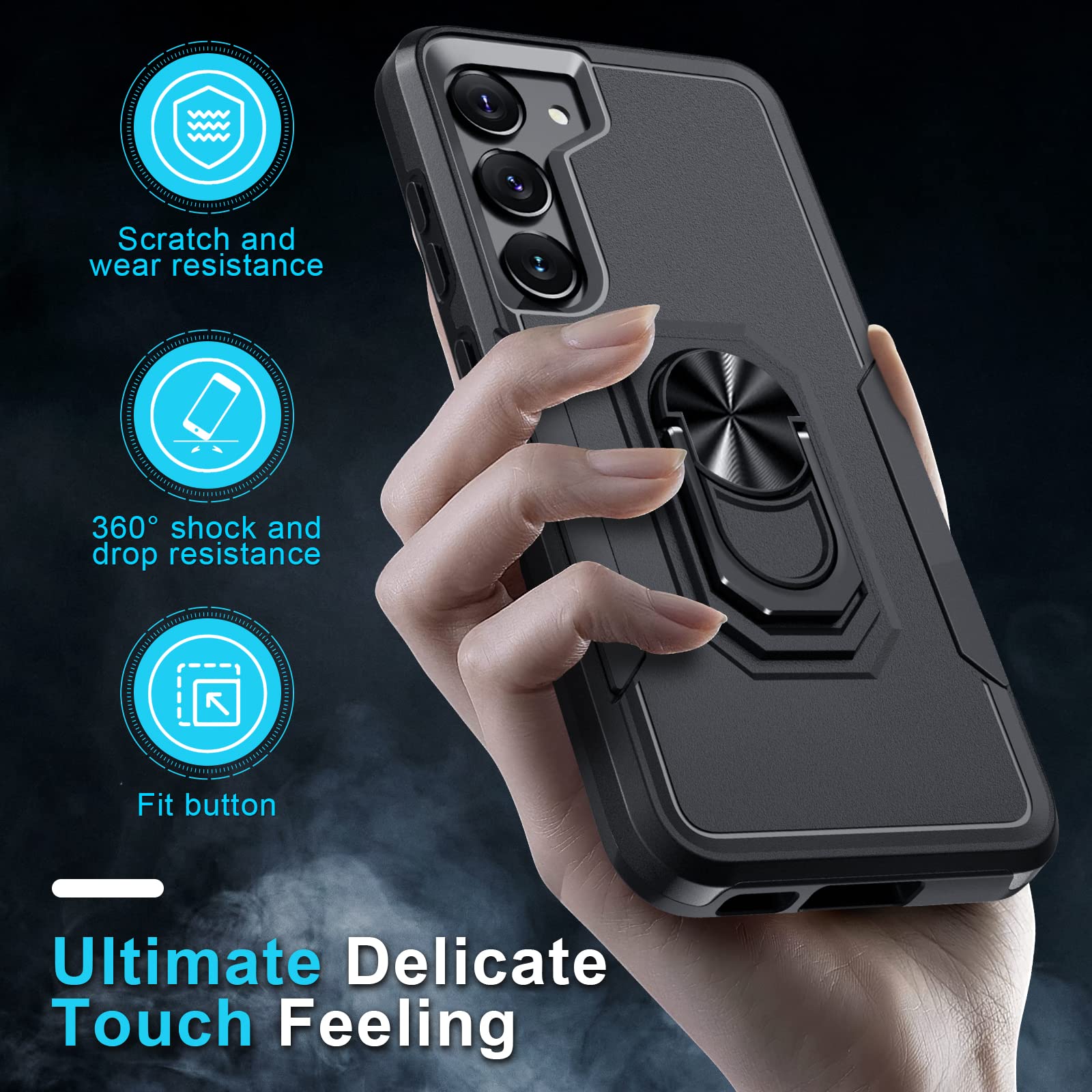 Janmitta Compatible With Samsung Galaxy S23+ Plus Case With Screen Protector+Camera Lens Protector,Heavy Duty Shockproof Full Bo