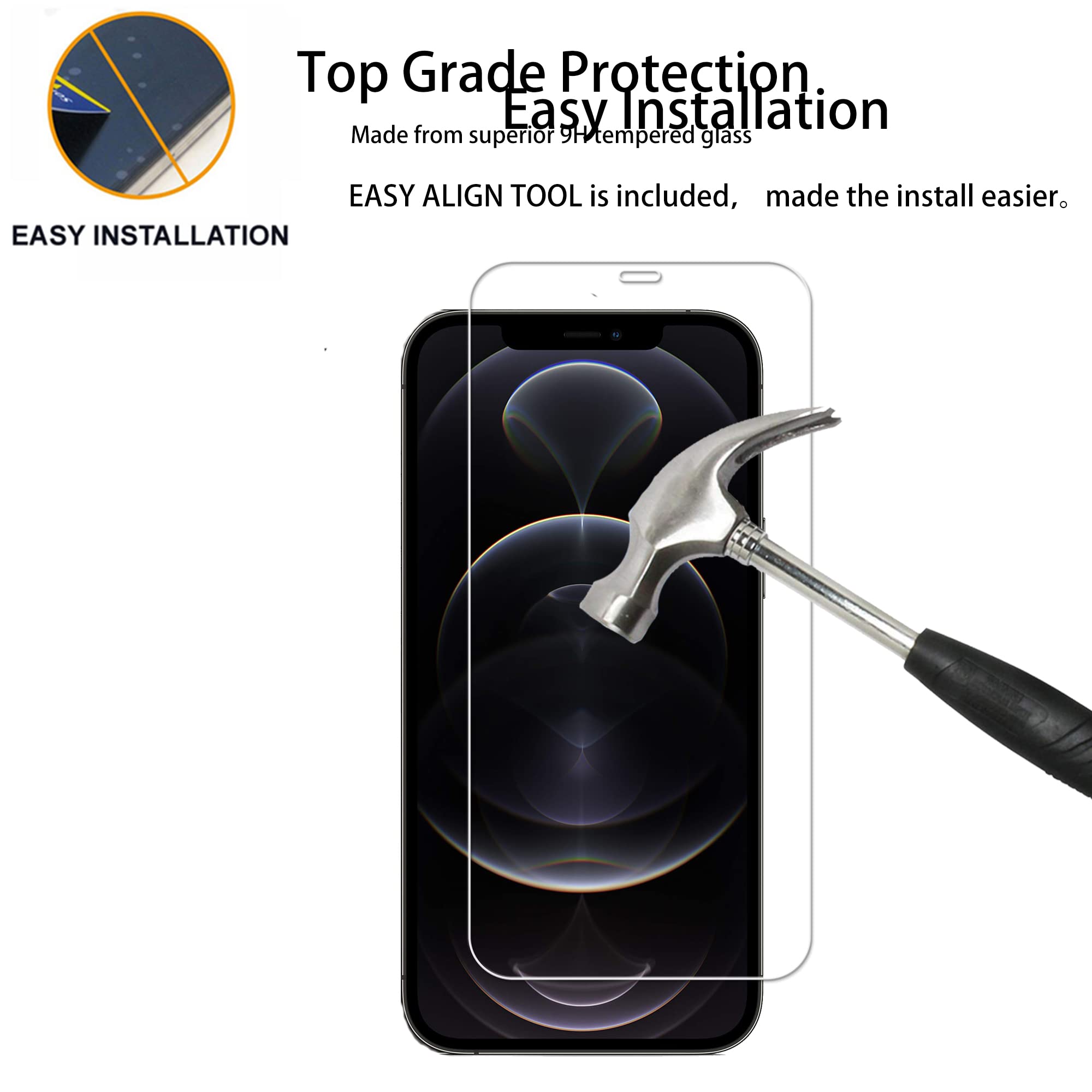 Hkkais Easy Alignment Frame Designed For Iphone 12 Pro Max Tempered Glass Screen Protector 2 Pack Camera Lens Protector Film 2 P