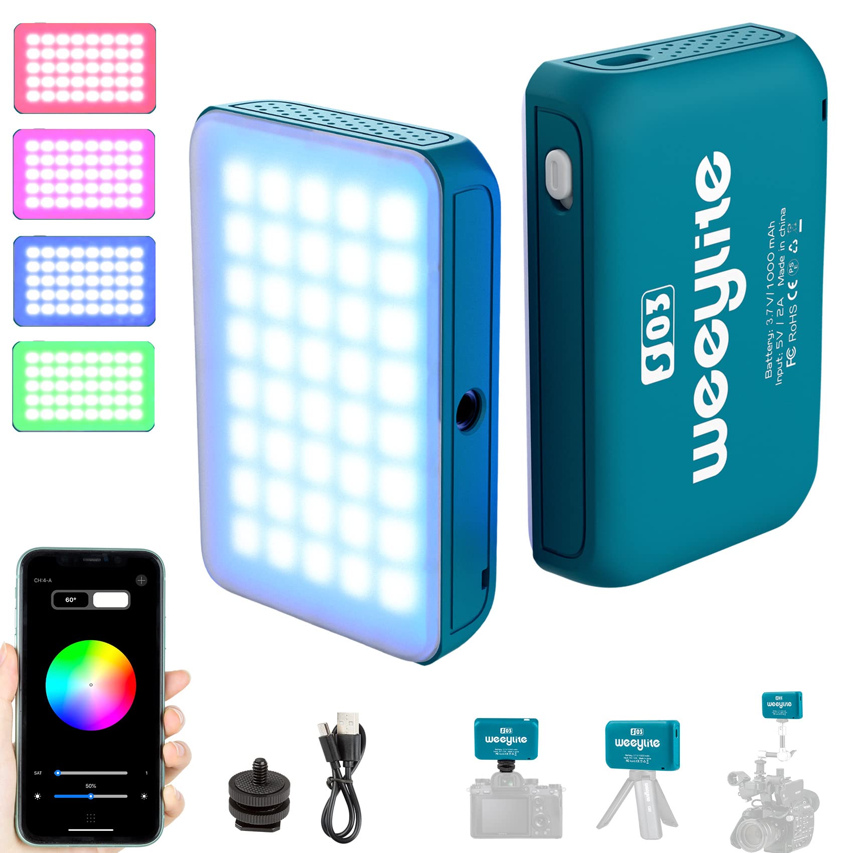 Weeylite S03 Rgb Video Light, App Control Led Camera Light 360 Full Color Rgb Light Photography Lighting Dimmable 2800 6800K Poc