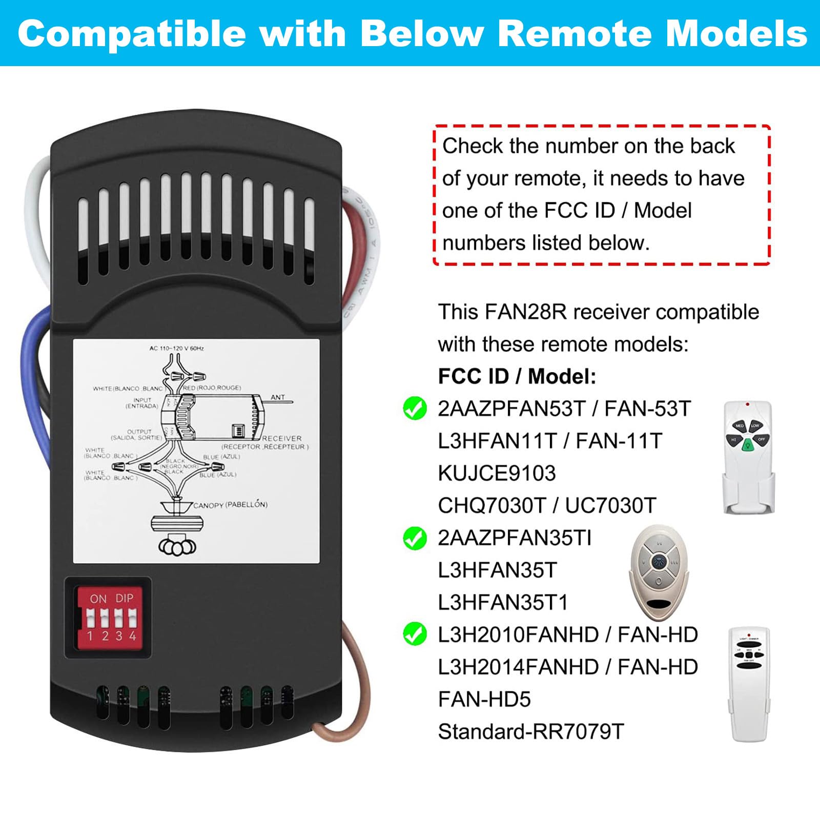 Universal Ceiling Fan Receiver Fan 28R For Harbor Breeze Hampton Bay Hunter Fan Hd5 Uc7078T Chq7078T Fan 35T Kujce9603 L3Hfan35T