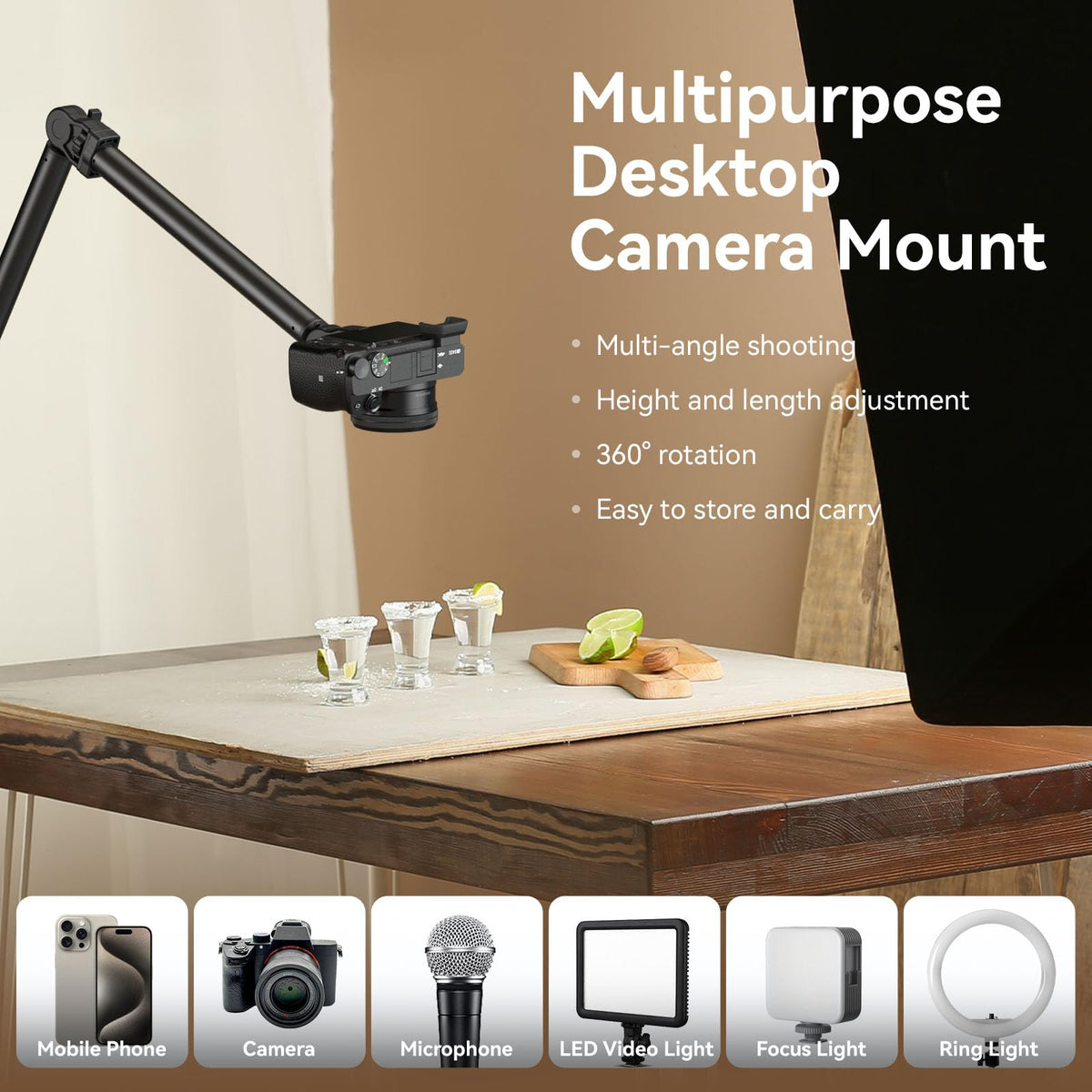 Bendable Desktop Camera SmallRig Live Desktop Camera Bracket, Camera Desk Mount Stand with ...