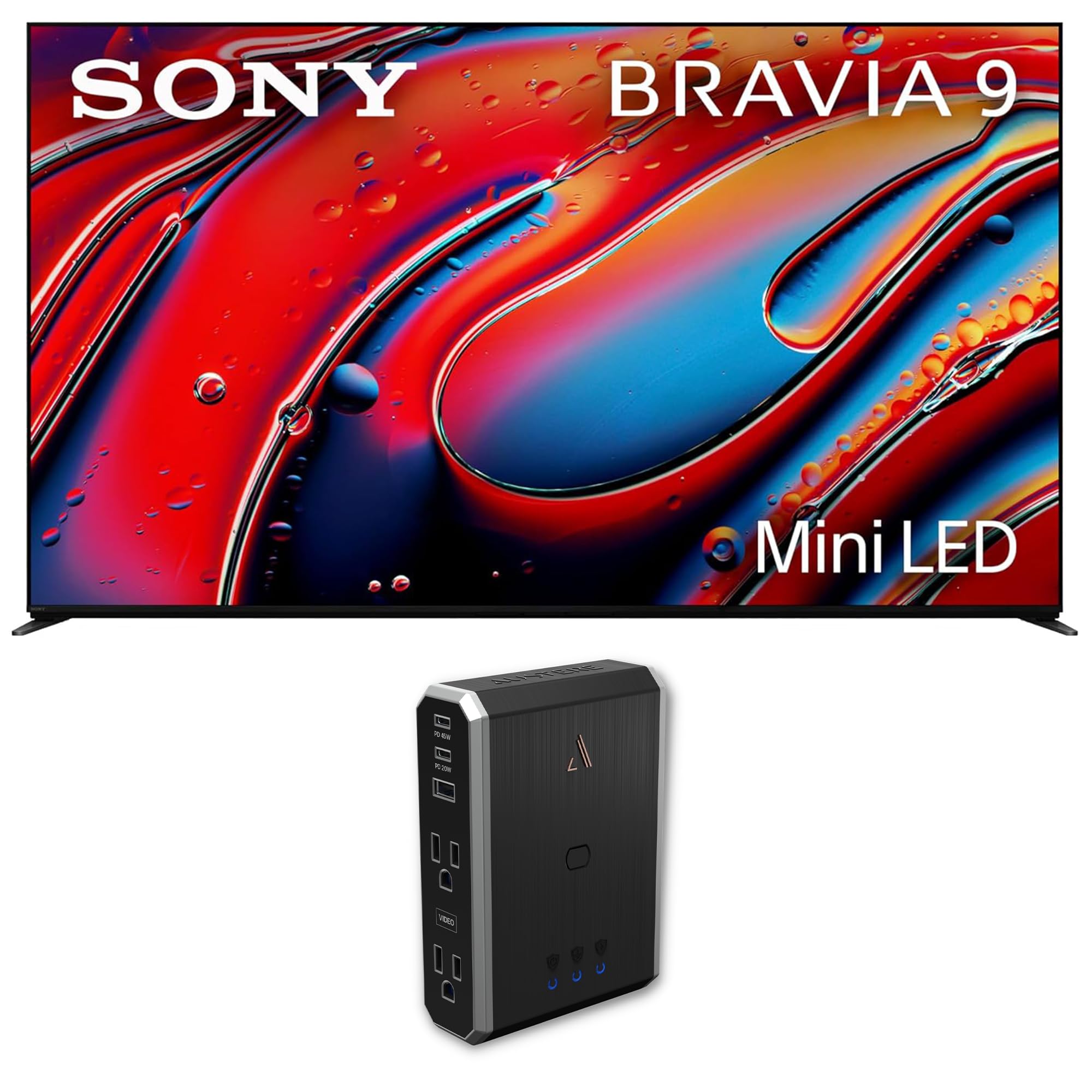 Sony K65XR90 65 Inch XR90 Series Bravia Mini LED HDR QLED 4K Google TV with an Austere 7S-PS4-US1 4-Outlet Power with Omniport U