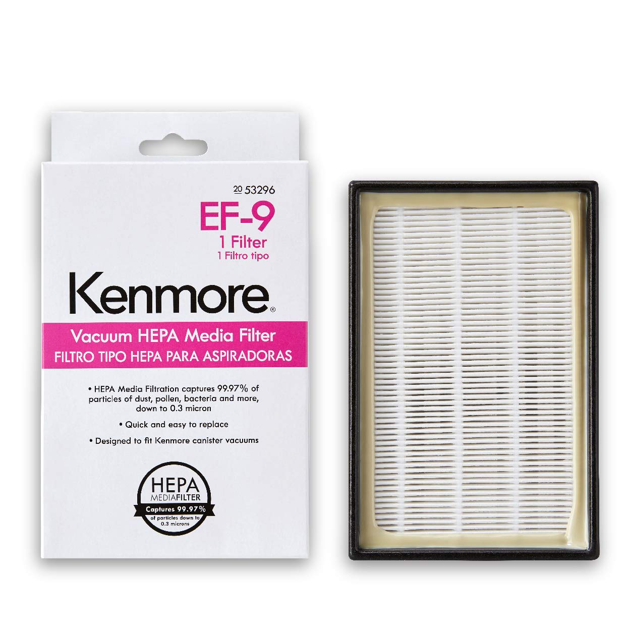 Kenmore 53296 Ef 9 Media Vacuum Cleaner Exhaust Filter For Upright And Canister Vacuums, White