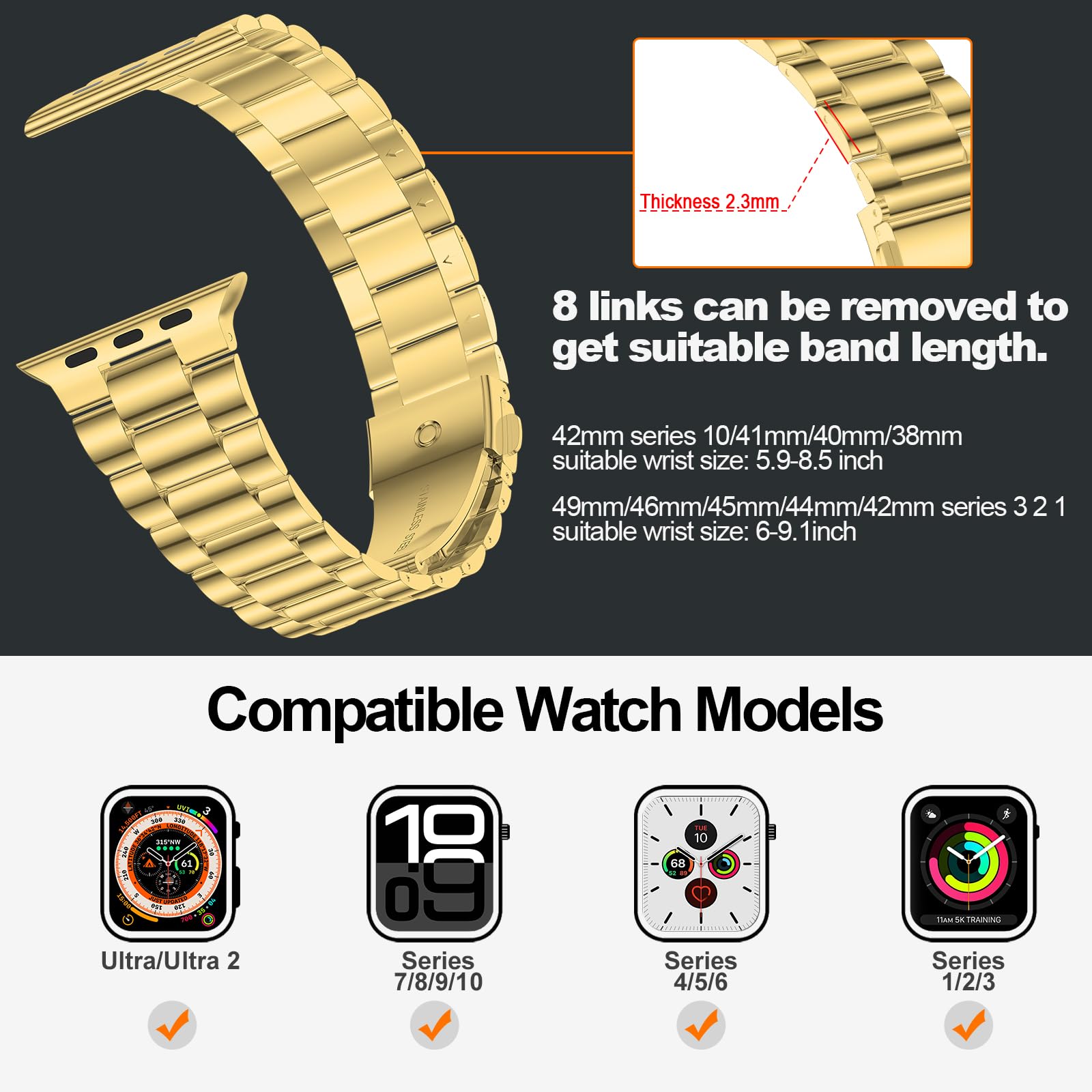 Iiteeology Lightweight Stainless Steel Band Designed For Apple Watch Ultra 2 & Ultra, Series 1 10, 46Mm, 45Mm, 44Mm, 42Mm, Repla