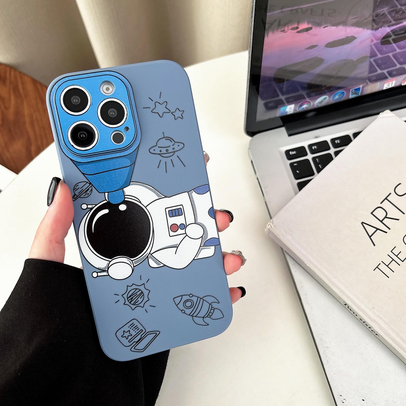Yonds Queen iPhone 13 Pro Case Cartoon Astronaut Space Design Soft TPU Shockproof Blue