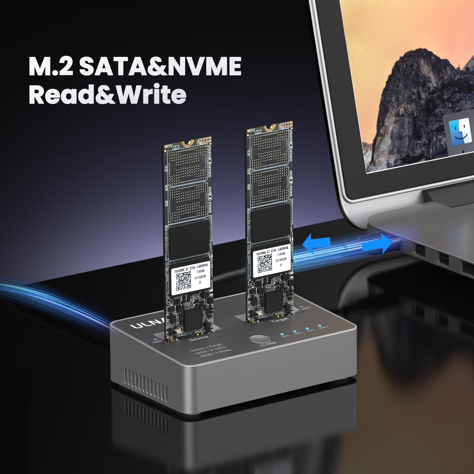 M.2 Nvme/Sata Duplicator, Dual Bay Offline Clone M.2 Nvme/Sata Ssd Cloner,Usb3.2 Gen2*2 20Gbps M.2 Cloner For Ssd Size 2230/2242