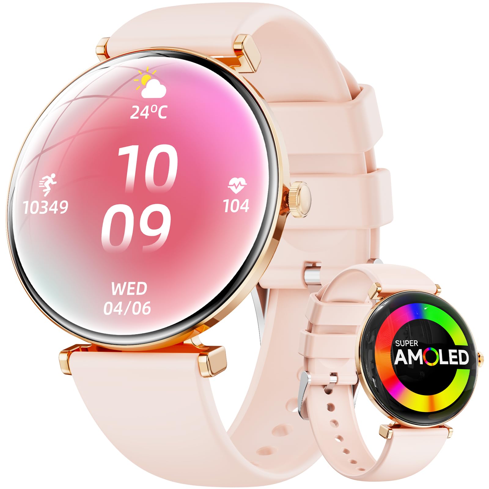 Hwagol Smart Watches for Women Android & iOS Compatible[Calls/Answer/Metal Slim] 1.43 Micro-Spherical AMOLED Screen,IP68 Waterpr
