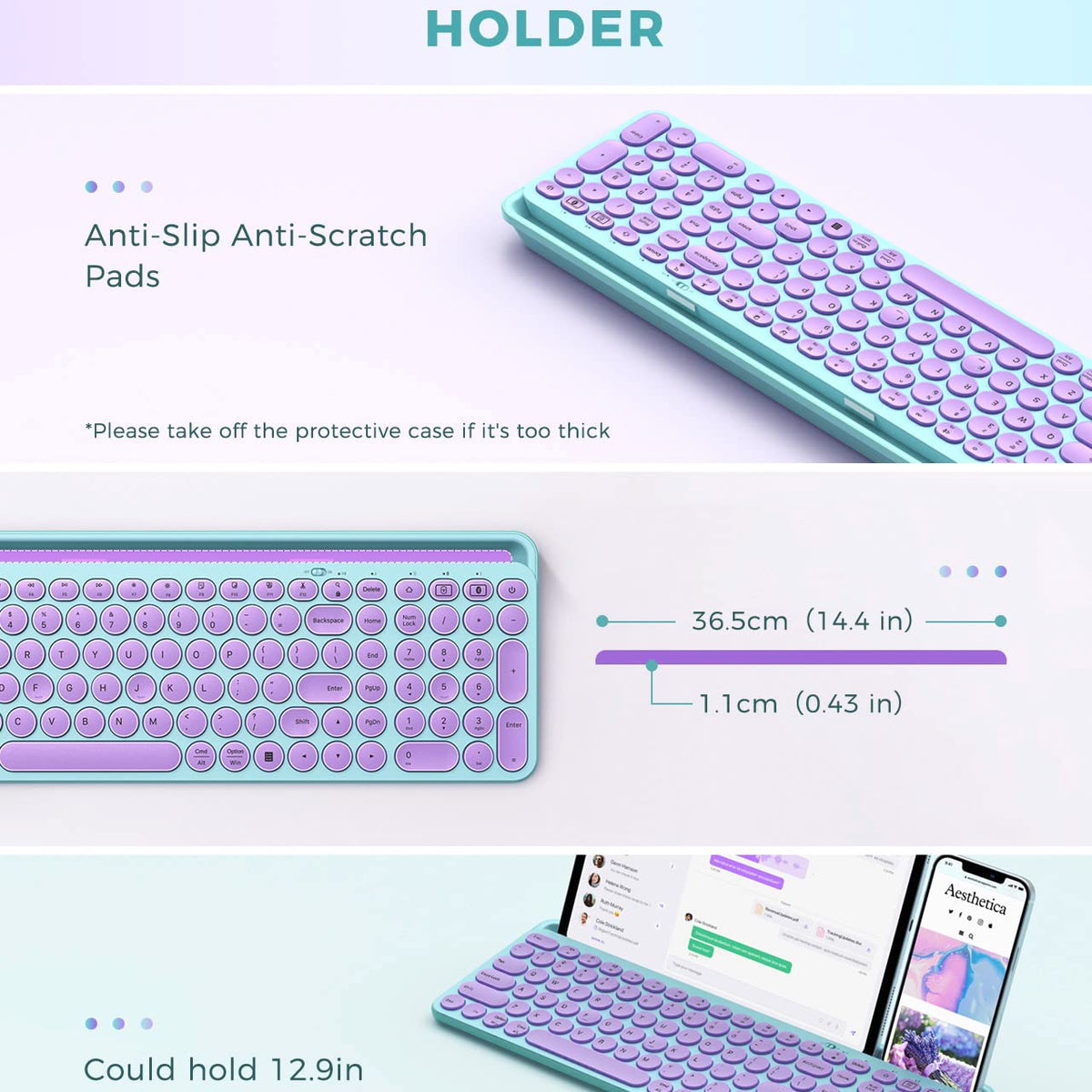 Seenda Cute Wireless Bluetooth Keyboard, Bluetooth + 2.4G Round Key Ty ...
