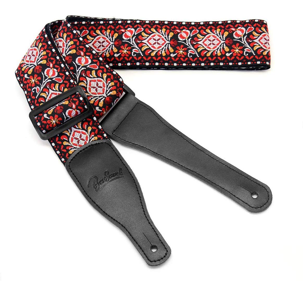BestSounds Leather Adjustable Guitar Strap  Jacquard Weave Strap For Bass Electric & Acoustic Guitars (HJGS0D)