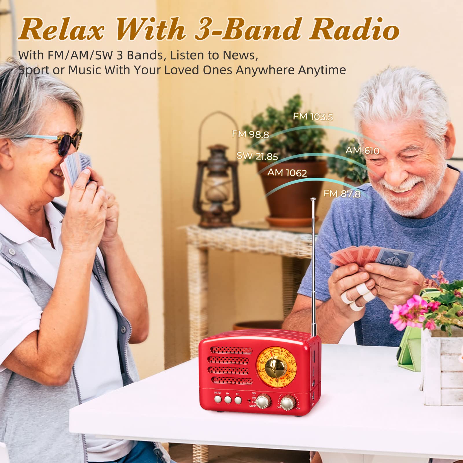 Prunus J 160 Small Retro Vintage Radio With Bluetooth, Portable Transistor Radio Am Fm, Rechargeable Battery Operated, Support Tf Card Aux Usb Mp3 Player (Red)