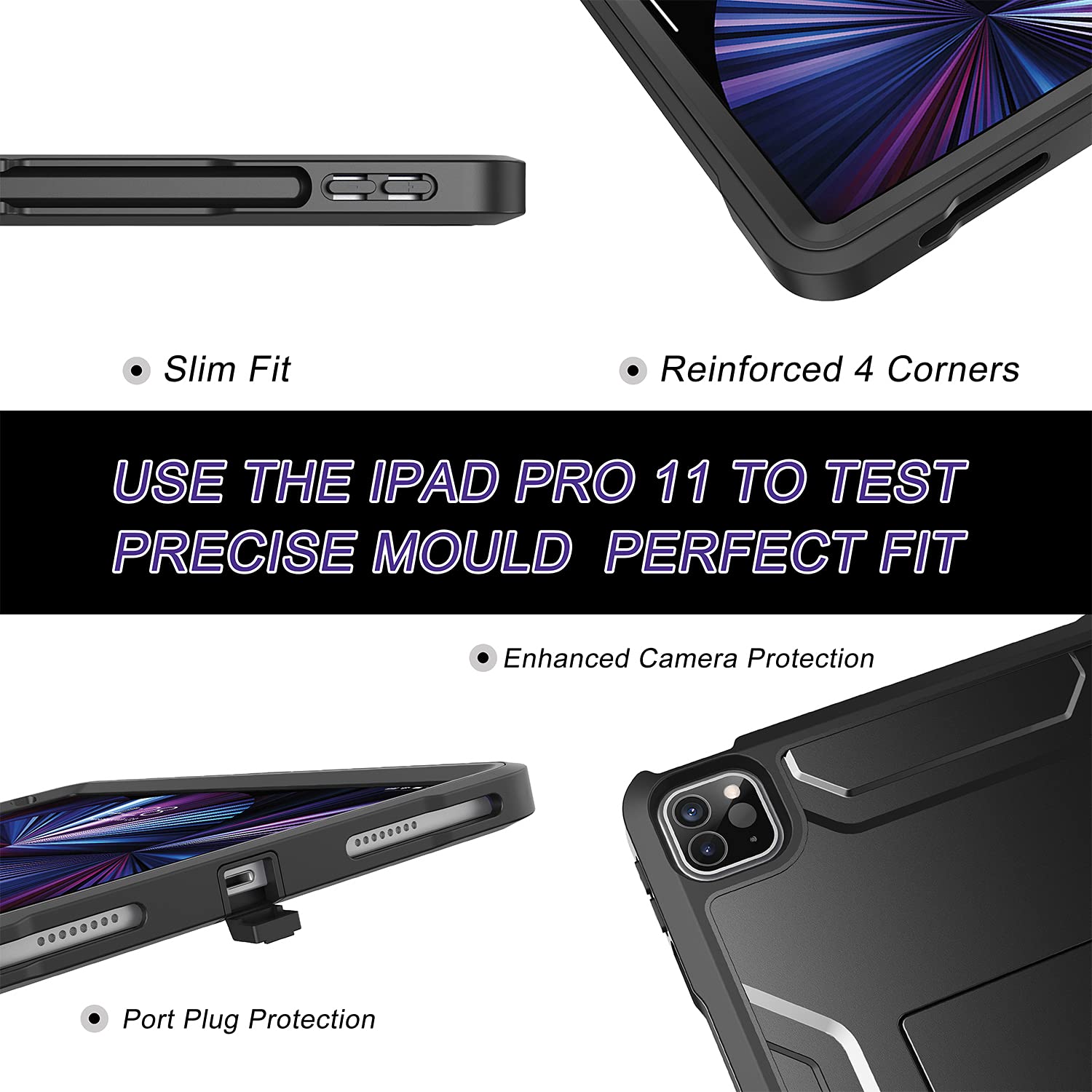 Soke Case For Ipad Pro 11 Inch 2022/2021/2020/2018/Ipad Air 5Th/4Th Generation,Built In Screen Protector   Support 2Nd Apple Pencil Charging   Heavy Duty Rugged Protective Kickstand Case   Black