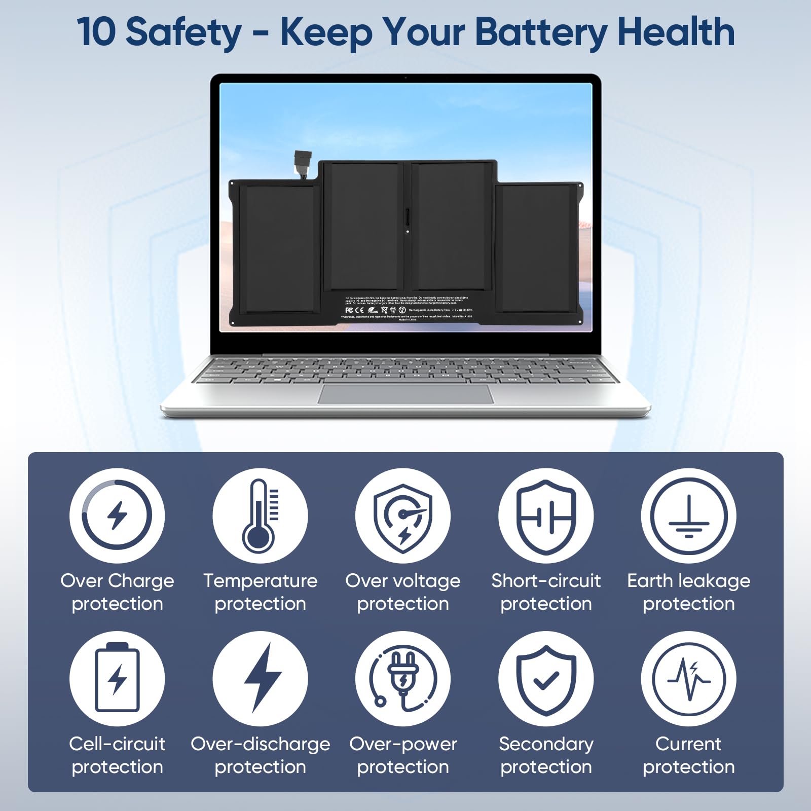 8000Mah A1466 Replacement Laptop Battery For Macbook Air 13 Inch A1466 (Mid 2012,Mid 2013,Early 2014,Early 2015,2017) A1369(Late