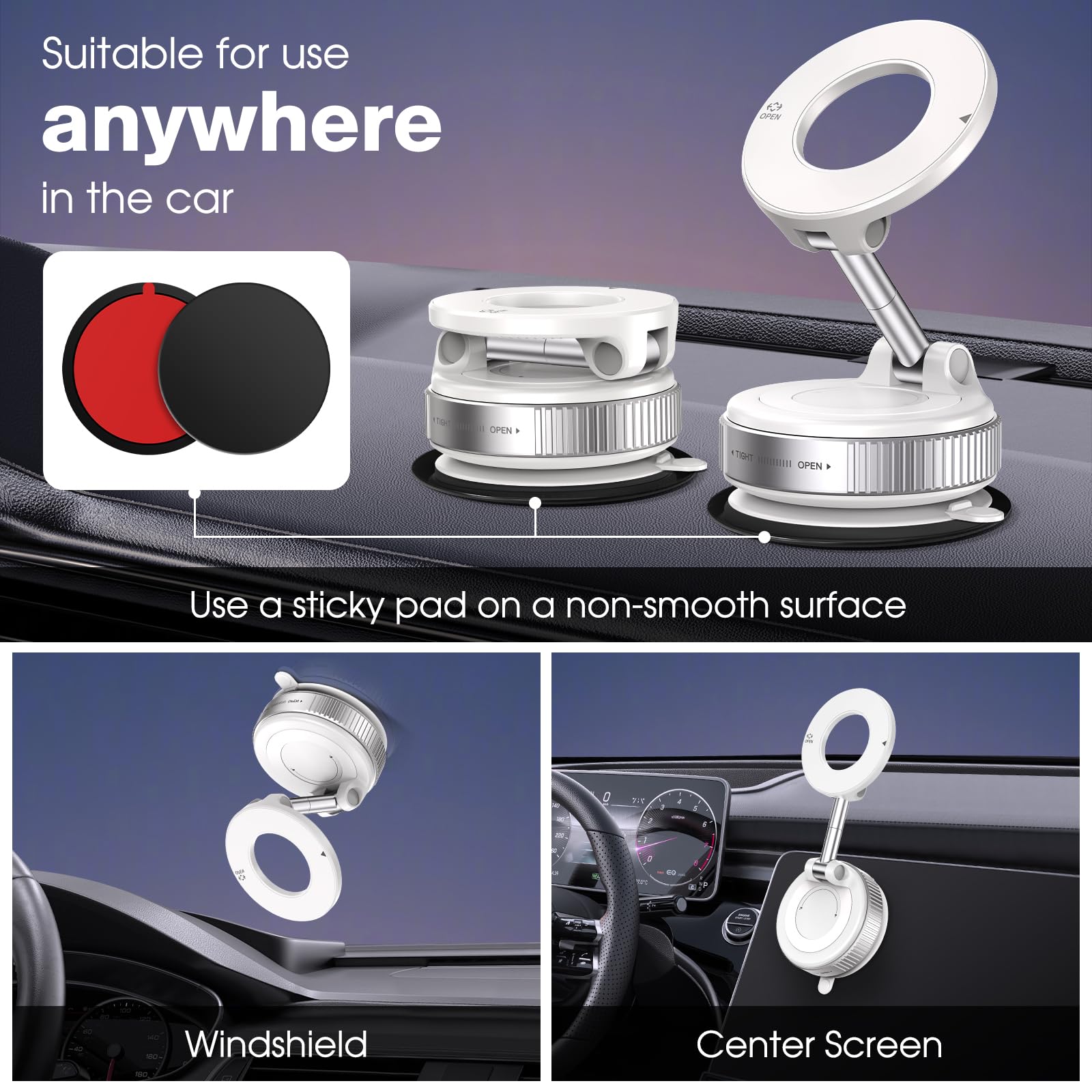 360 Rotatable Vacuum Magnetic Phone Holder, Foldable And Retractable Suction Cup Car Phone Mount For Car/Gym/Mirror/Smooth Surfa