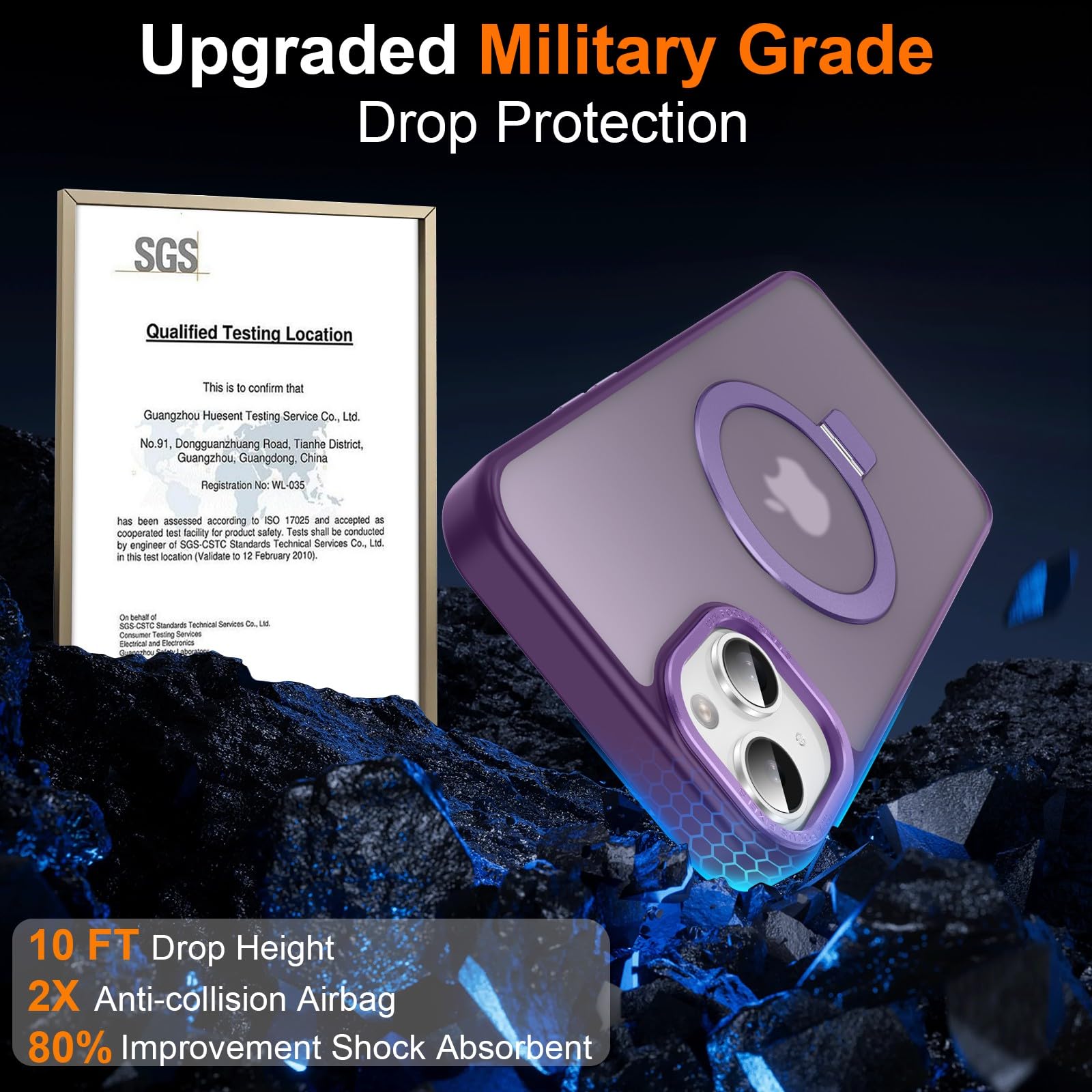 Lufanbis Magnetic For Iphone 14 Plus Case With Ring Stand, [10 Ft Drop Protection] [Velvety Touch] Slim Translucent Matte Back S