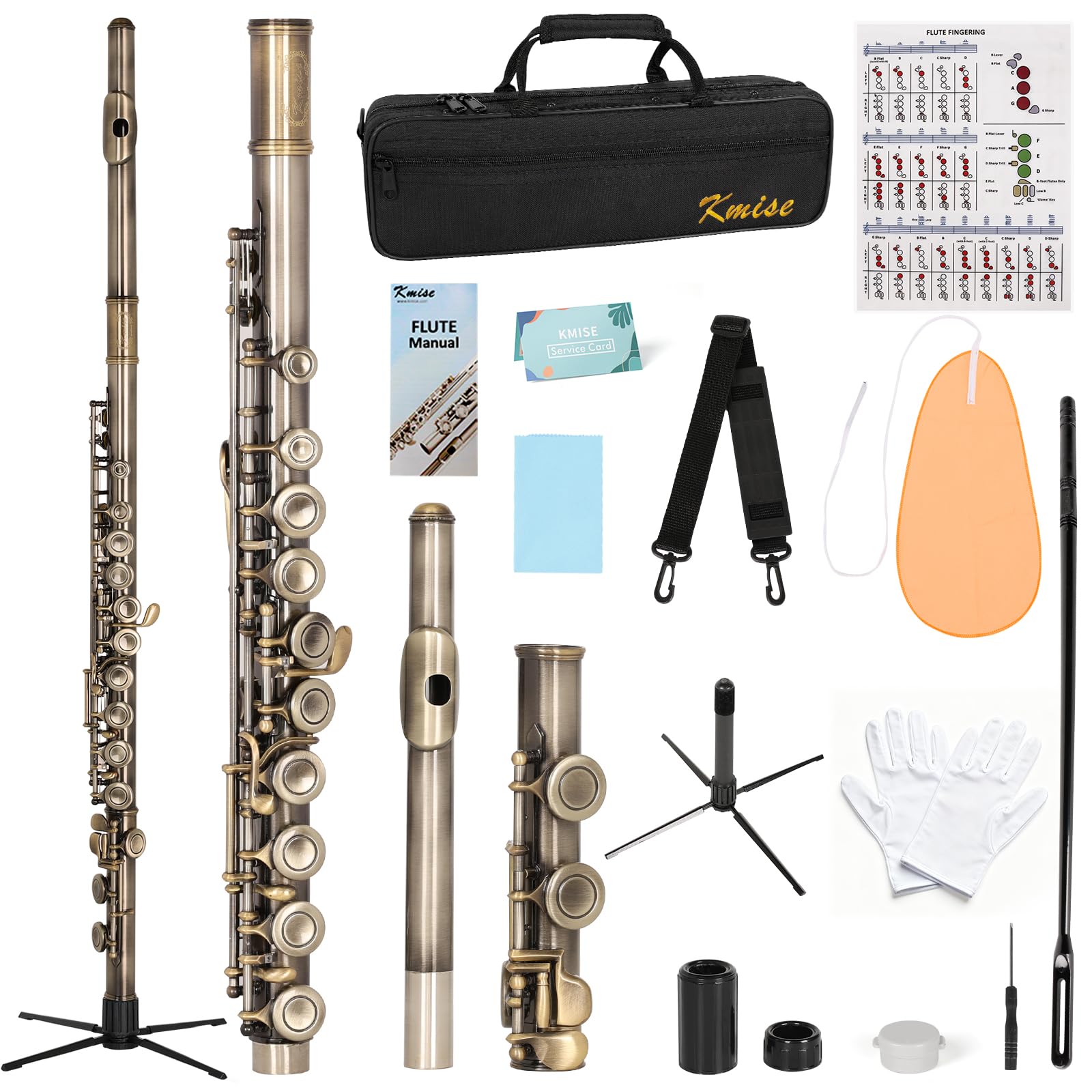 Kmise Closed Hole C Flute, Responsive Flute Instrument, Premium and Durable Flutes with Gig Bag, Collapsible Stand, Beginners G